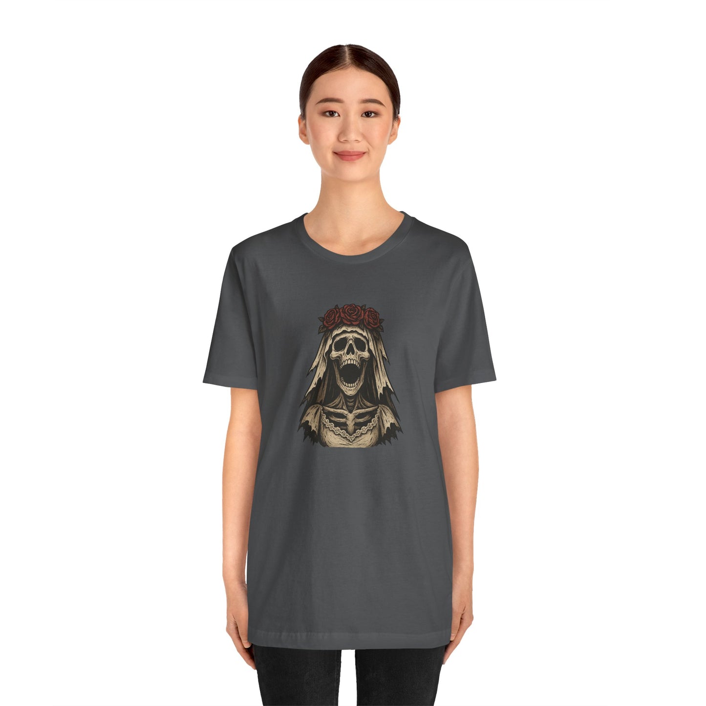 Screaming Skeleton Bride Halloween Shirt – Gothic Undead Bride Graphic Tee for Spooky Season Horror Fans