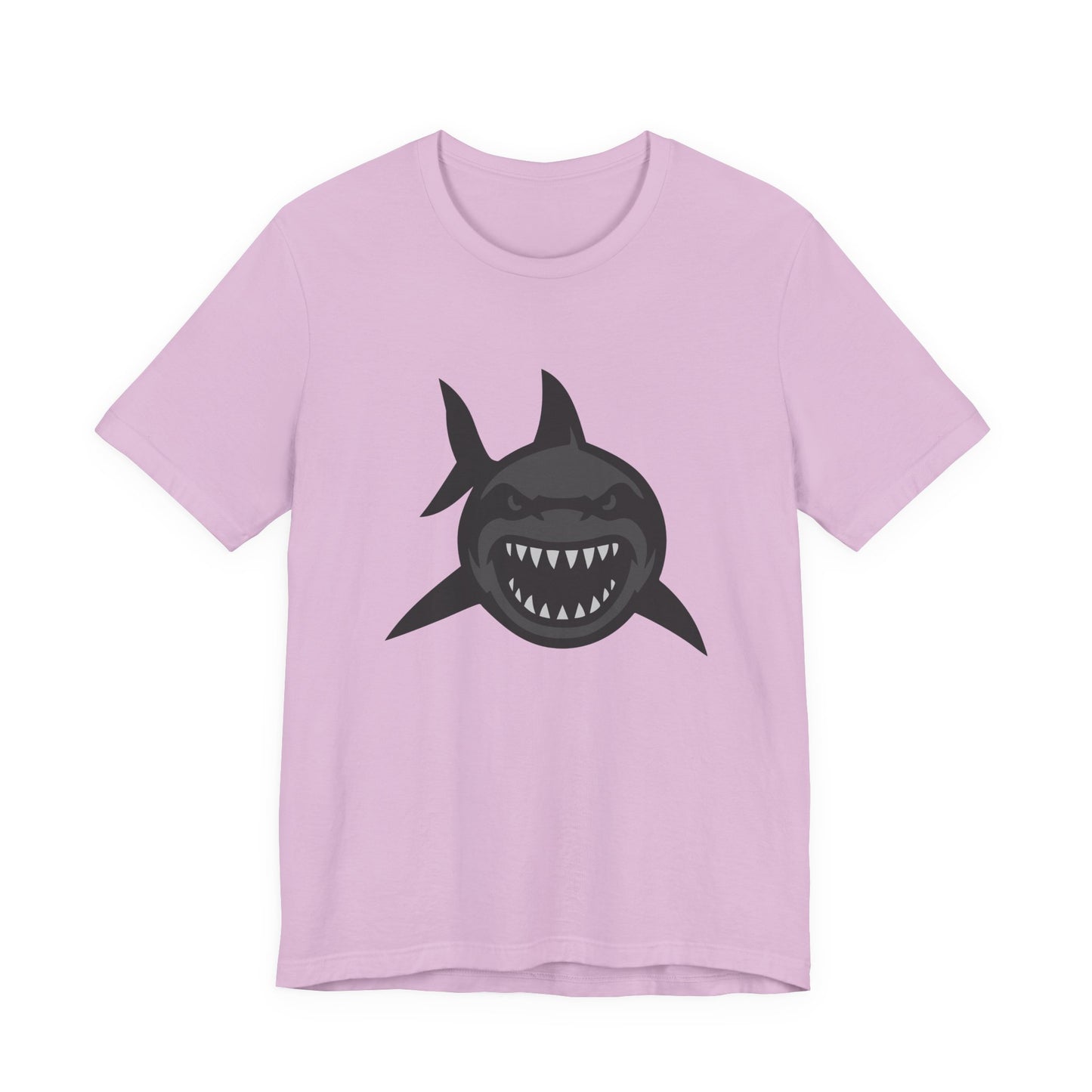 Ferocious Shark Face Graphic Tee with a Bold Bite – Dark Theme Ocean Predator Shirt in Black and Grey. Unisex Jersey Short Sleeve Tee