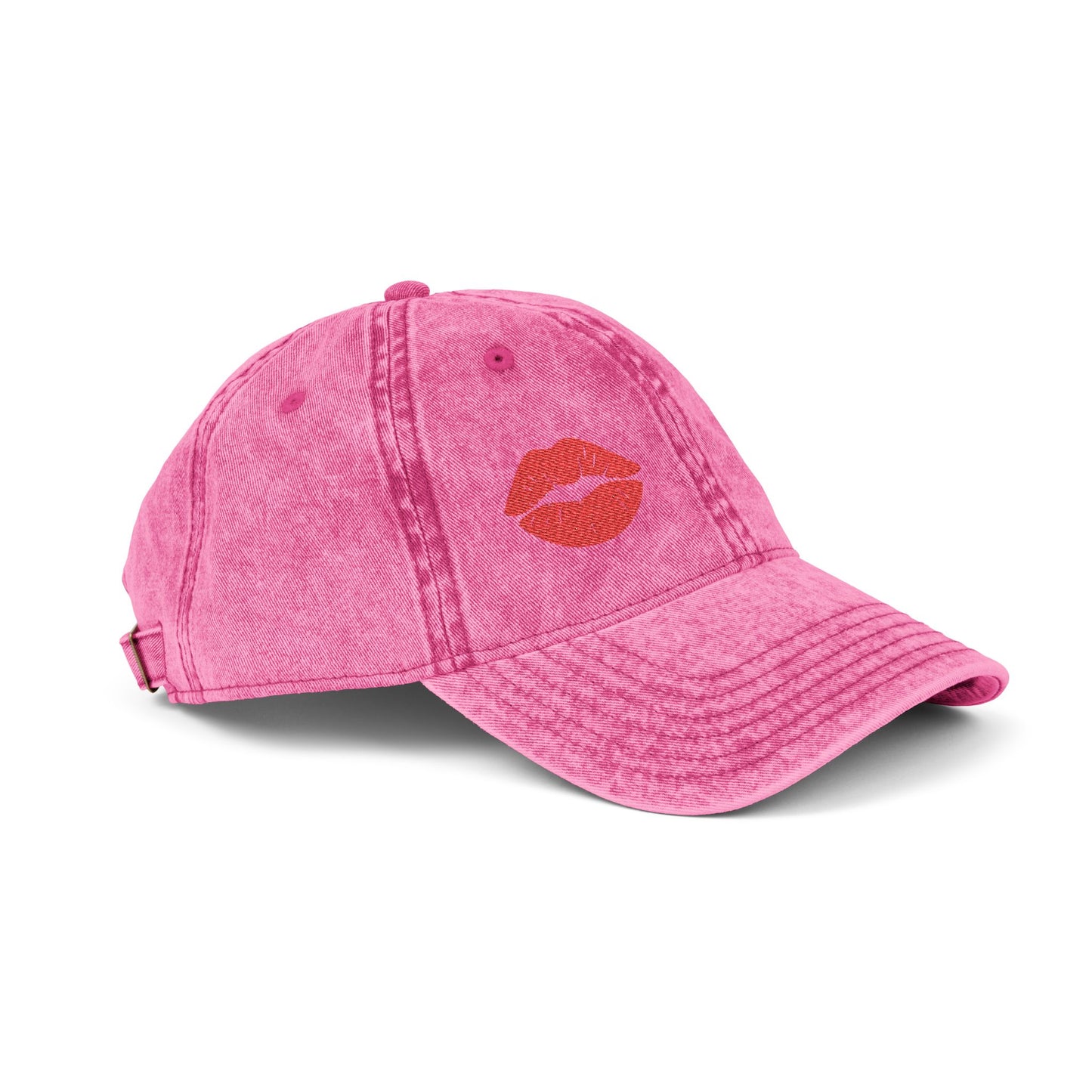 Red Lips Vintage Hat – Bold Embroidered Kiss Hat for Flirty, Fun Style