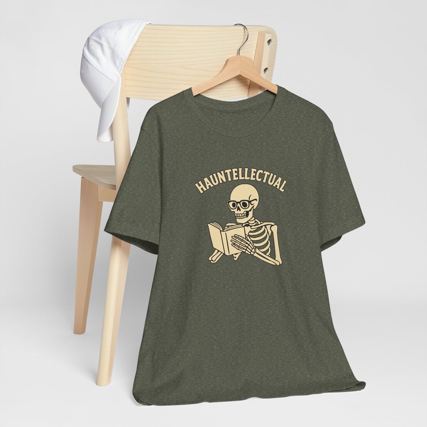 Hauntellectual Halloween Shirt – Funny Skeleton Reading Book Tee for Spooky Smart People