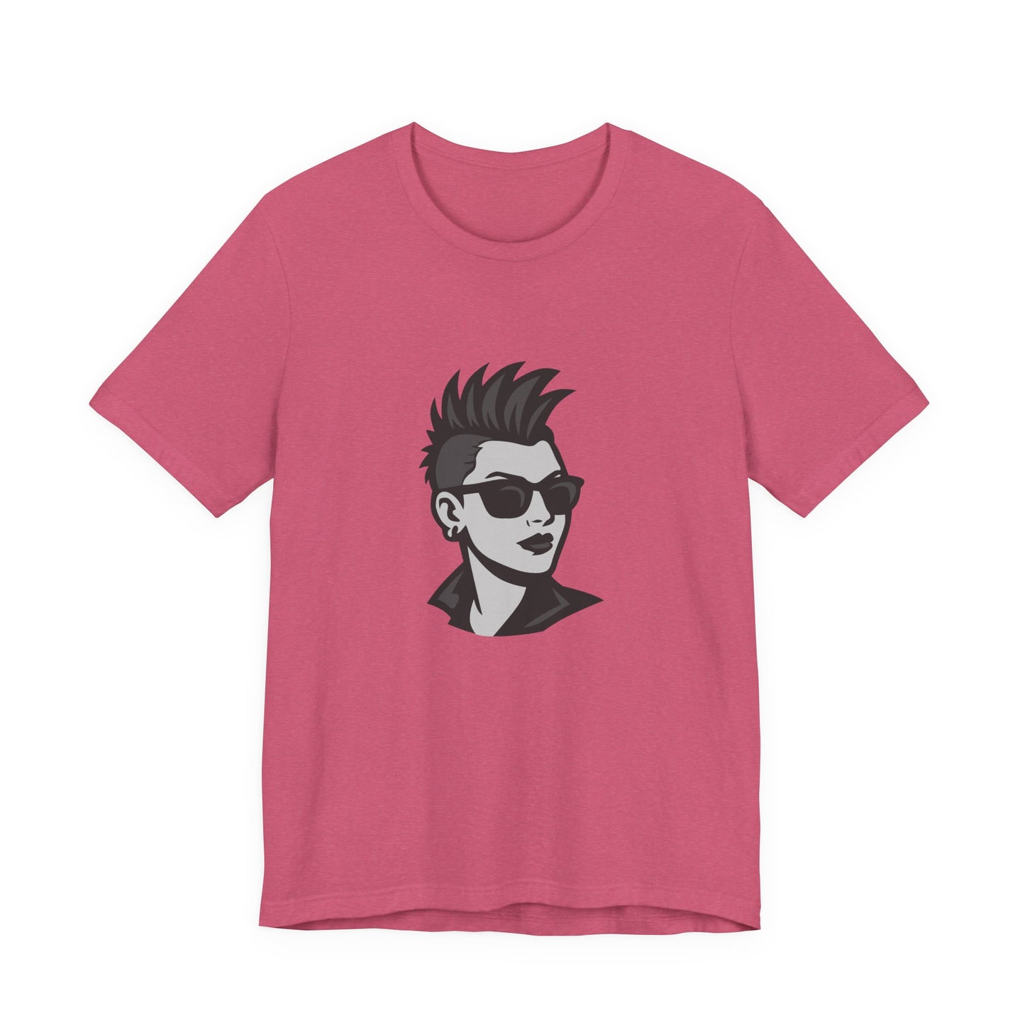 Punk Girl Graphic T-Shirt – Dark Theme Grayscale Spiked Hair Portrait on Black Tee with Bold Energy and Modern Ghost Effect. Unisex Jersey Short Sleeve Tee