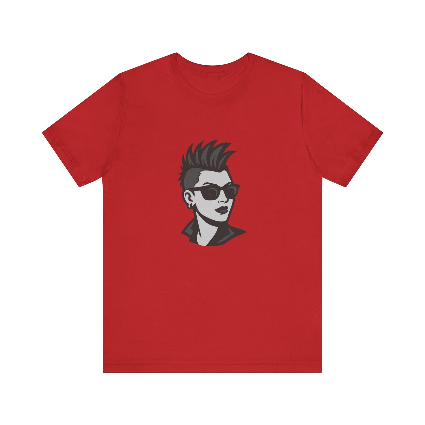 Punk Girl Graphic T-Shirt – Dark Theme Grayscale Spiked Hair Portrait on Black Tee with Bold Energy and Modern Ghost Effect. Unisex Jersey Short Sleeve Tee