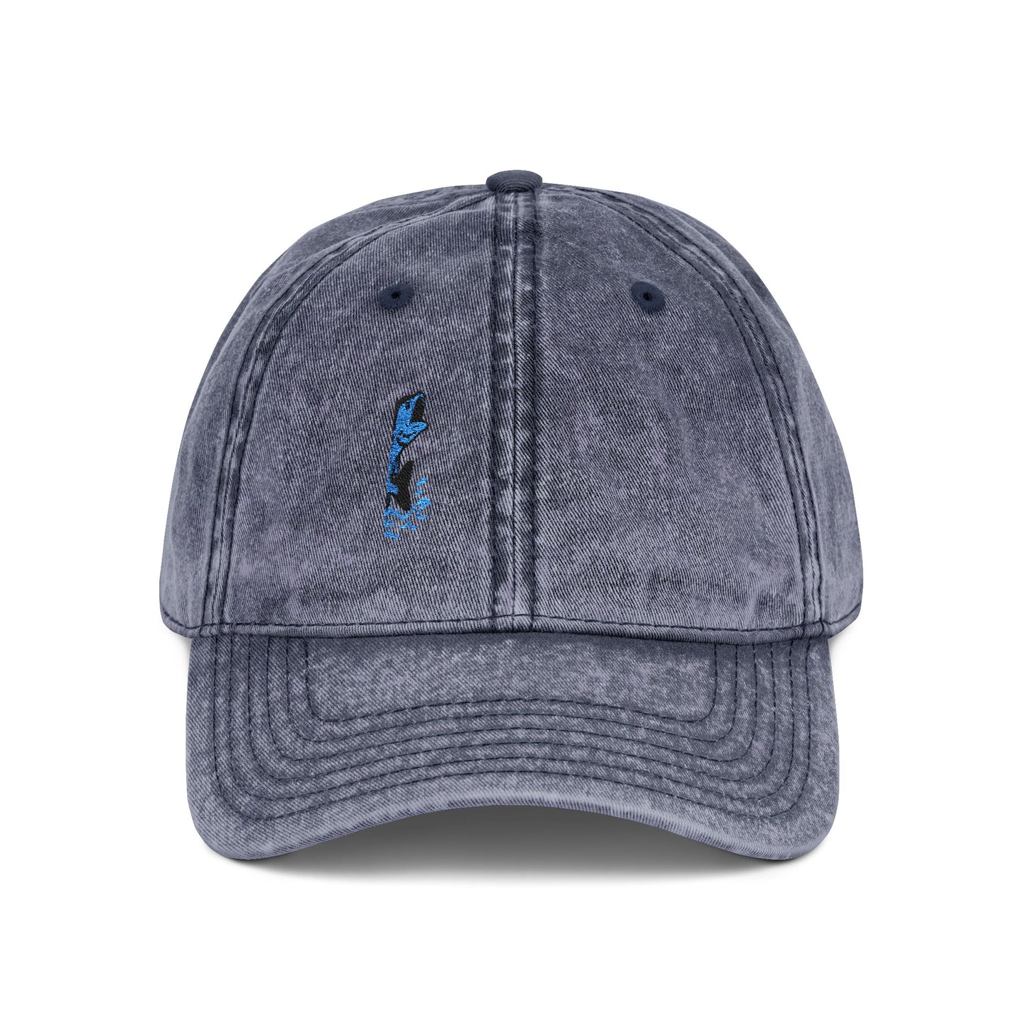 Jumping Fish Vintage Hat – Embroidered Blue Fishing Hat for Anglers, Lake Days, and Outdoor Style