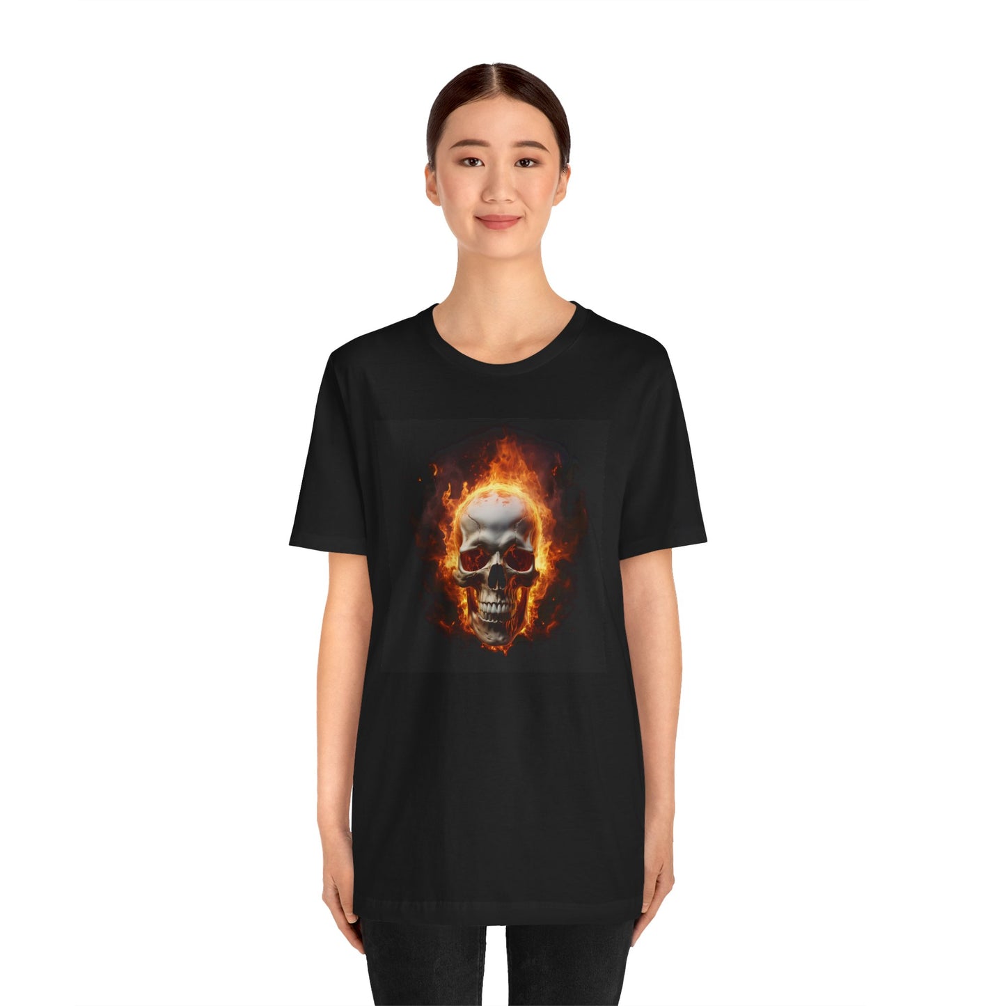 Flaming Skull Halloween Shirt – Intense Fire Skull Graphic Tee for Hardcore Spooky Season Style