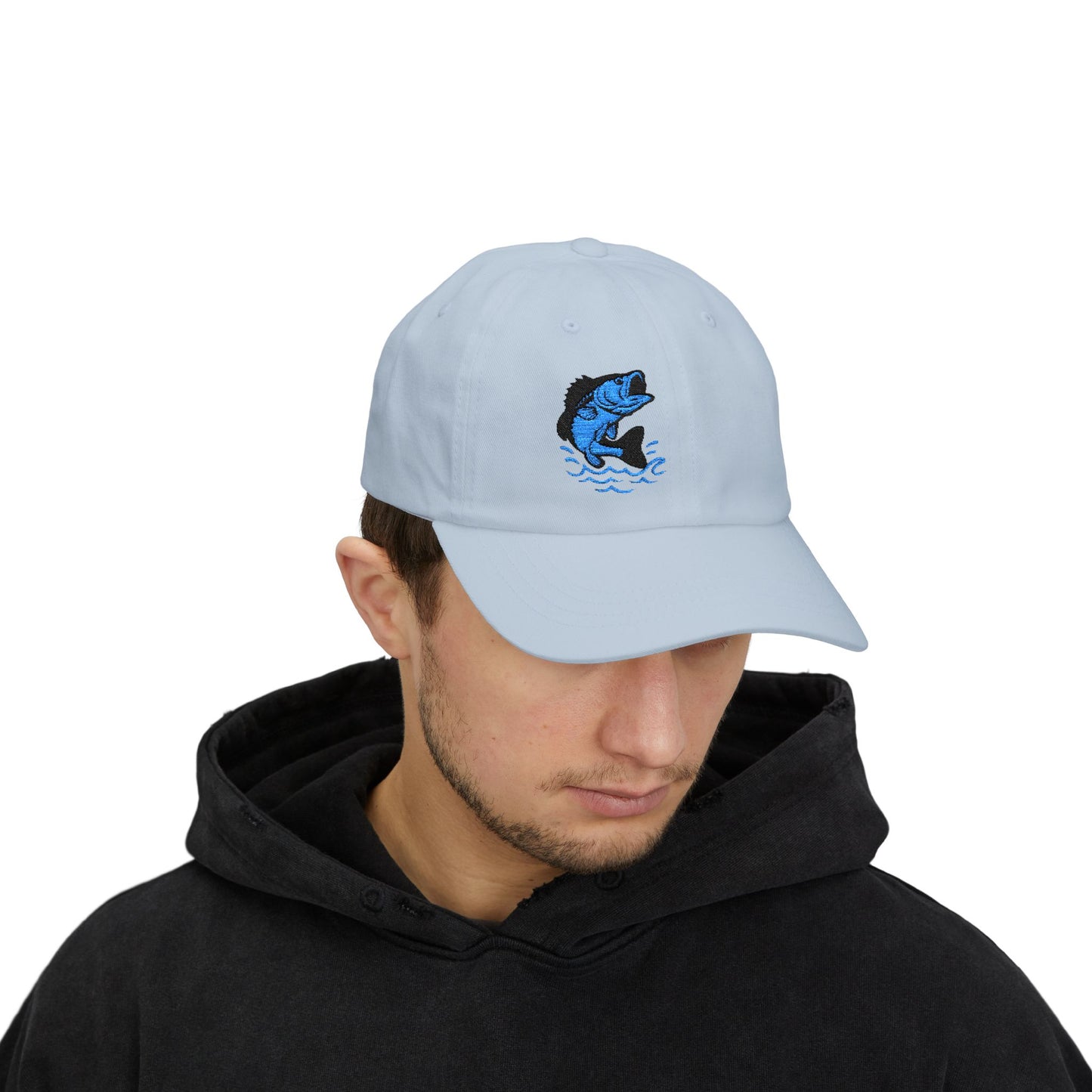 Jumping Fish Classic Dad Hat – Embroidered Blue Fishing Hat for Anglers, Lake Days, and Outdoor Style
