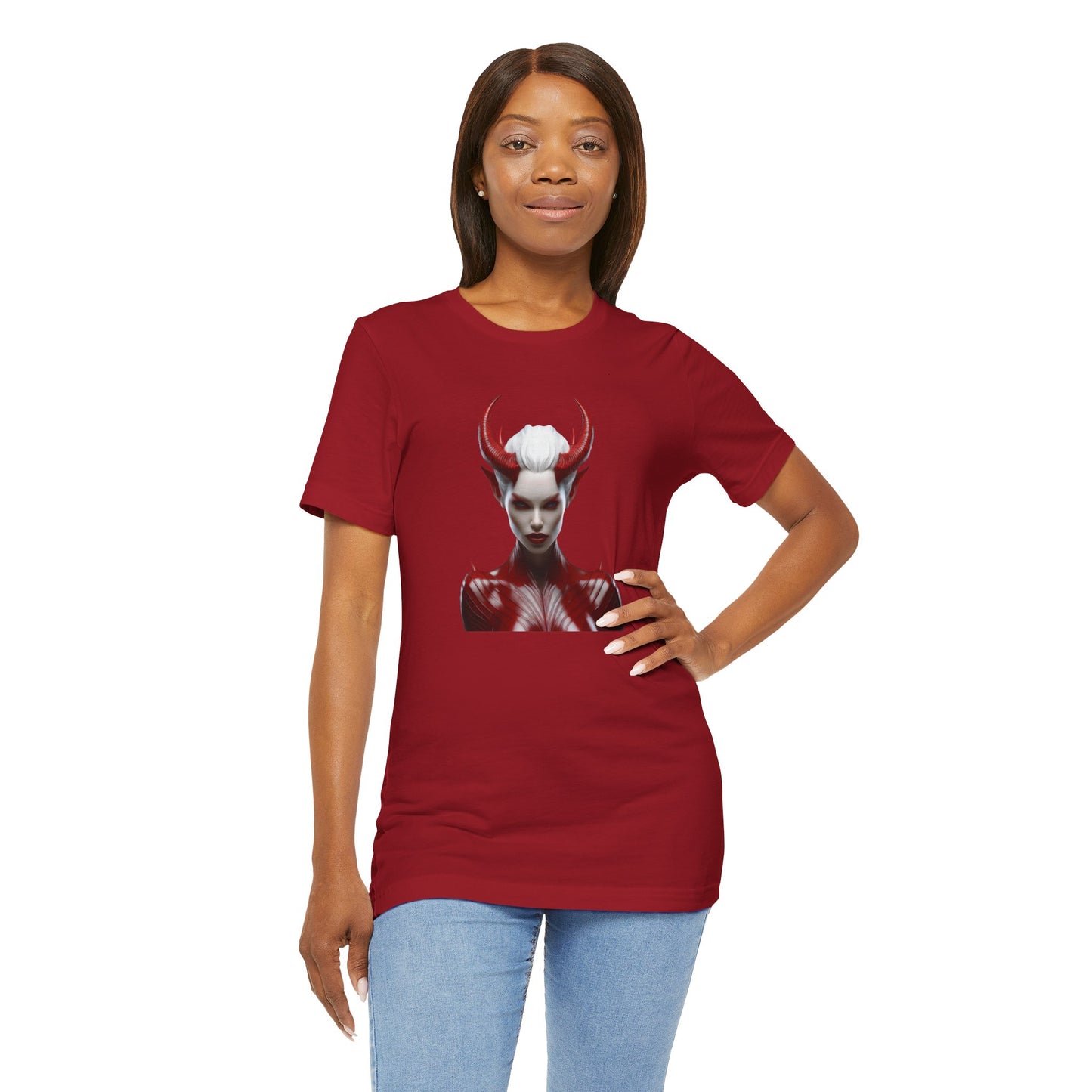Fierce Devil Woman Halloween Shirt – Seductive Demon Graphic Tee for Bold Halloween Style