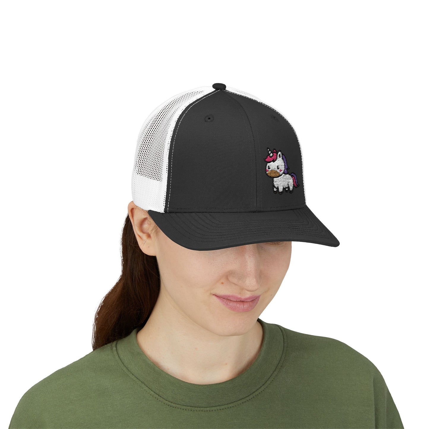 Cute Unicorn Trucker Hat – Embroidered Kawaii Unicorn Hat with Rainbow Tail for Magical Vibes and Whimsical Style