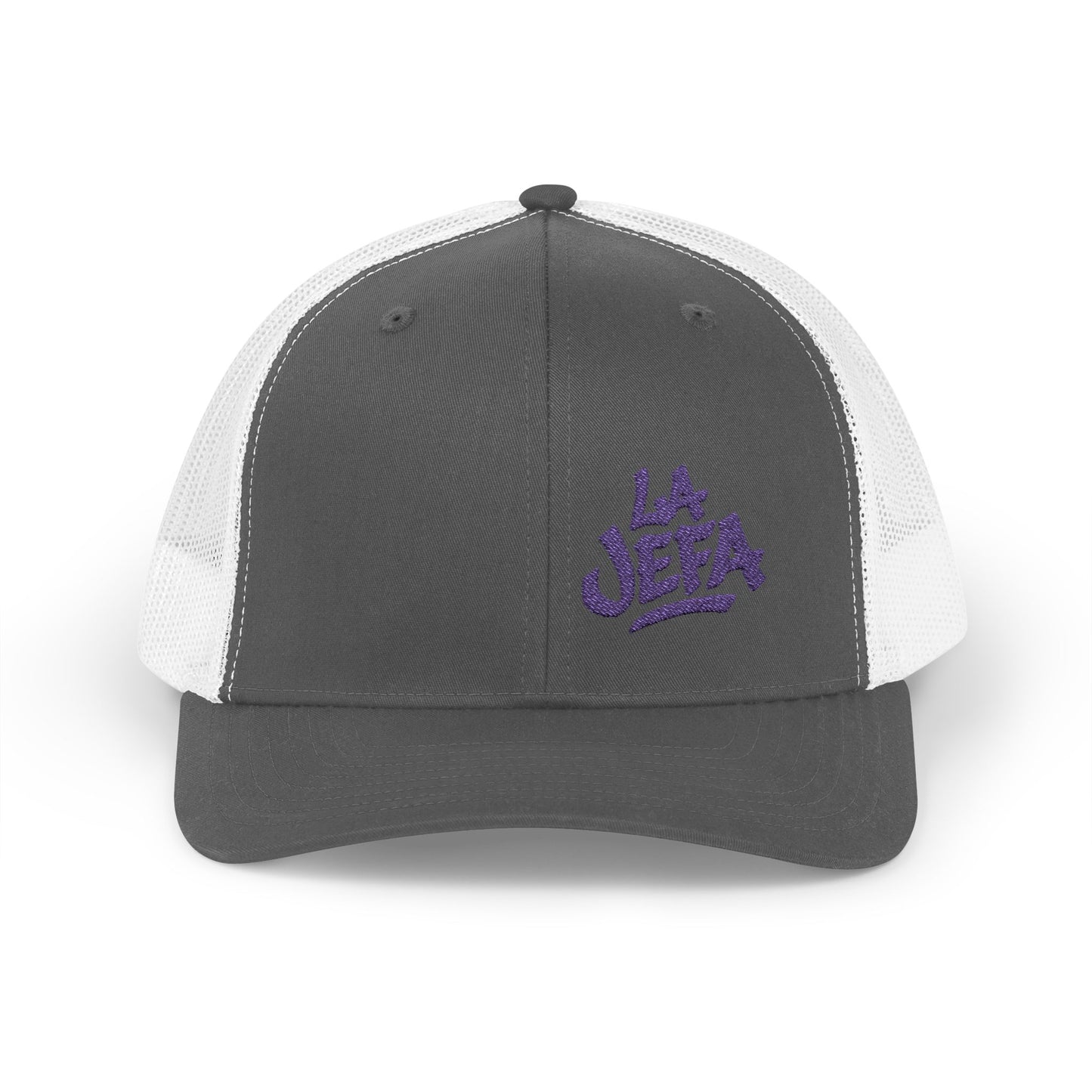 La Jefa Trucker Hat – Embroidered Latina Boss Hat for Bold Women. Purple Letters