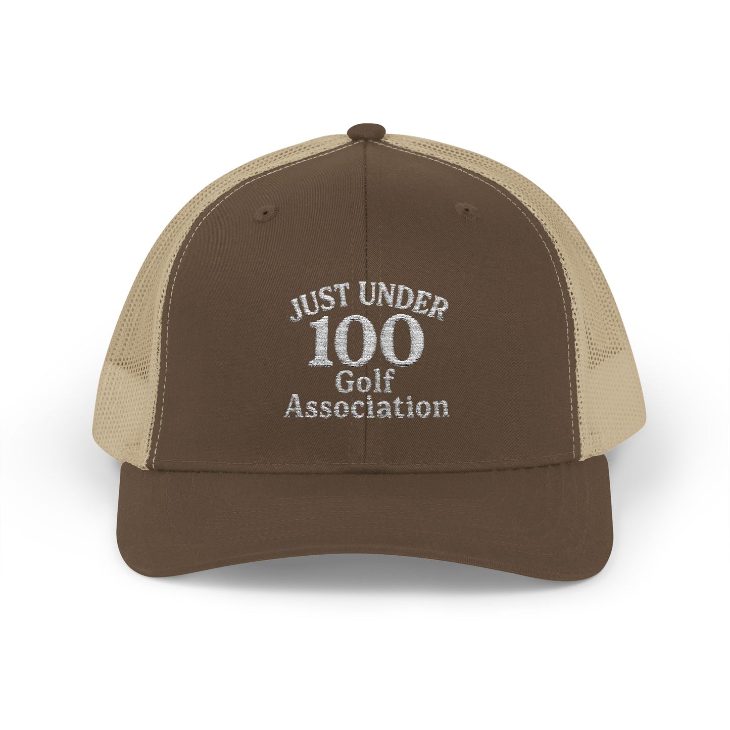 Just Under 100 Golf Trucker Hat – Embroidered Funny Golf Hat for Weekend Golfers and Casual Fairway Vibes. White Letters