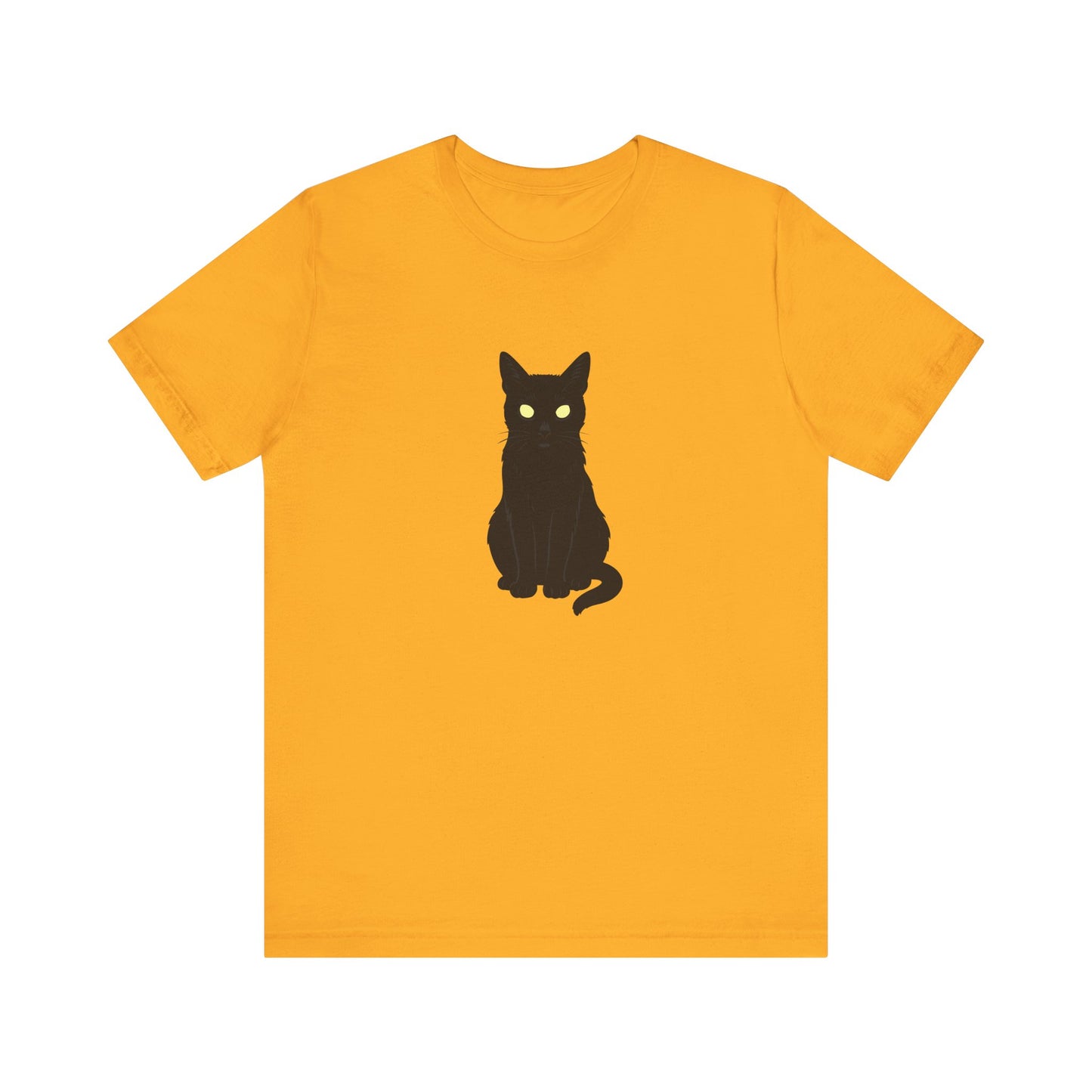 Glowing-Eyed Black Cat Shirt – Dark Theme Feline Stare for Maximum Spook and Minimal Effort. Unisex Jersey Short Sleeve Tee