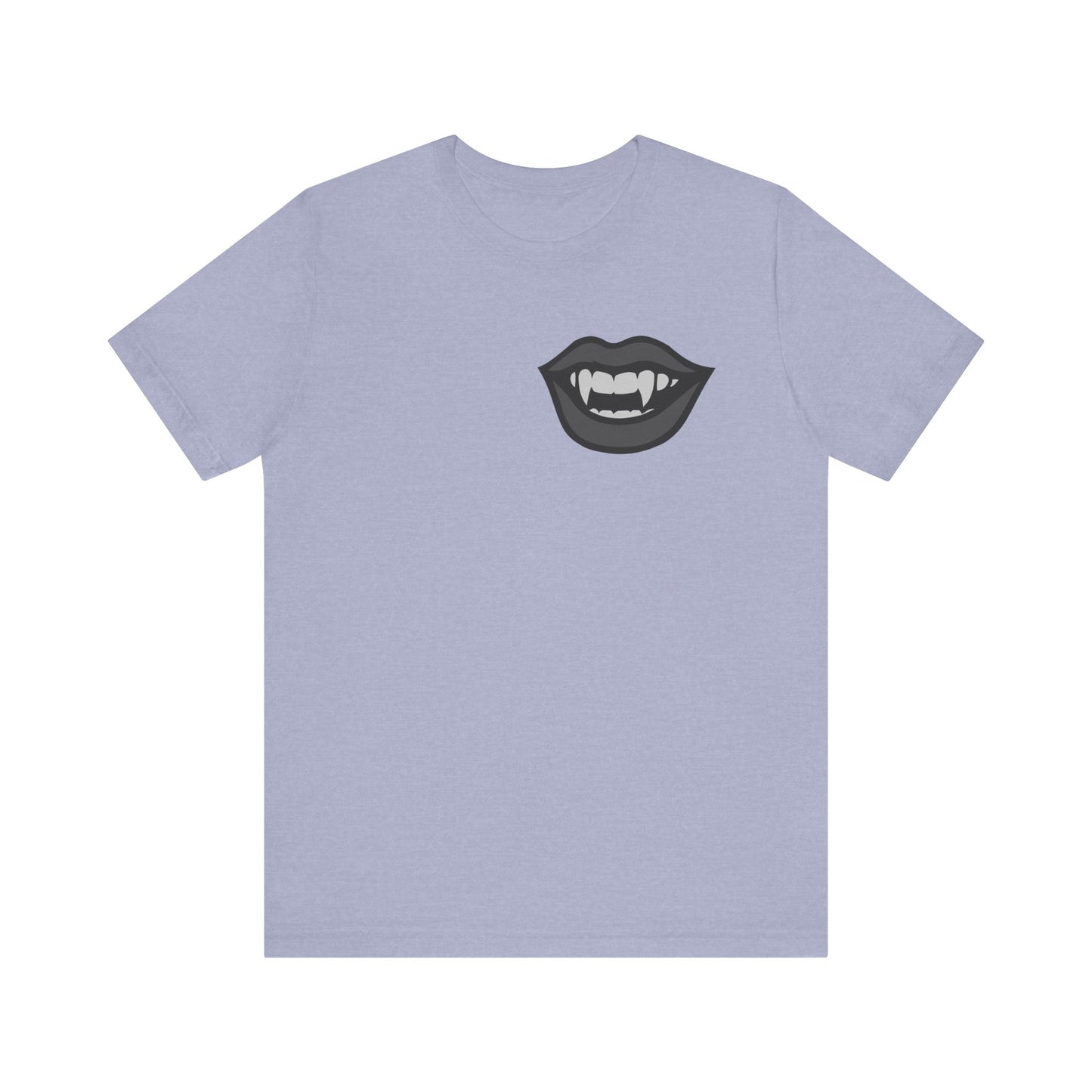 Vampire Mouth Graphic T-Shirt – Dark Theme Grayscale Fanged Lips on Black Tee with Gothic Bite and Modern Ghost Effect. Unisex Jersey Short Sleeve Tee