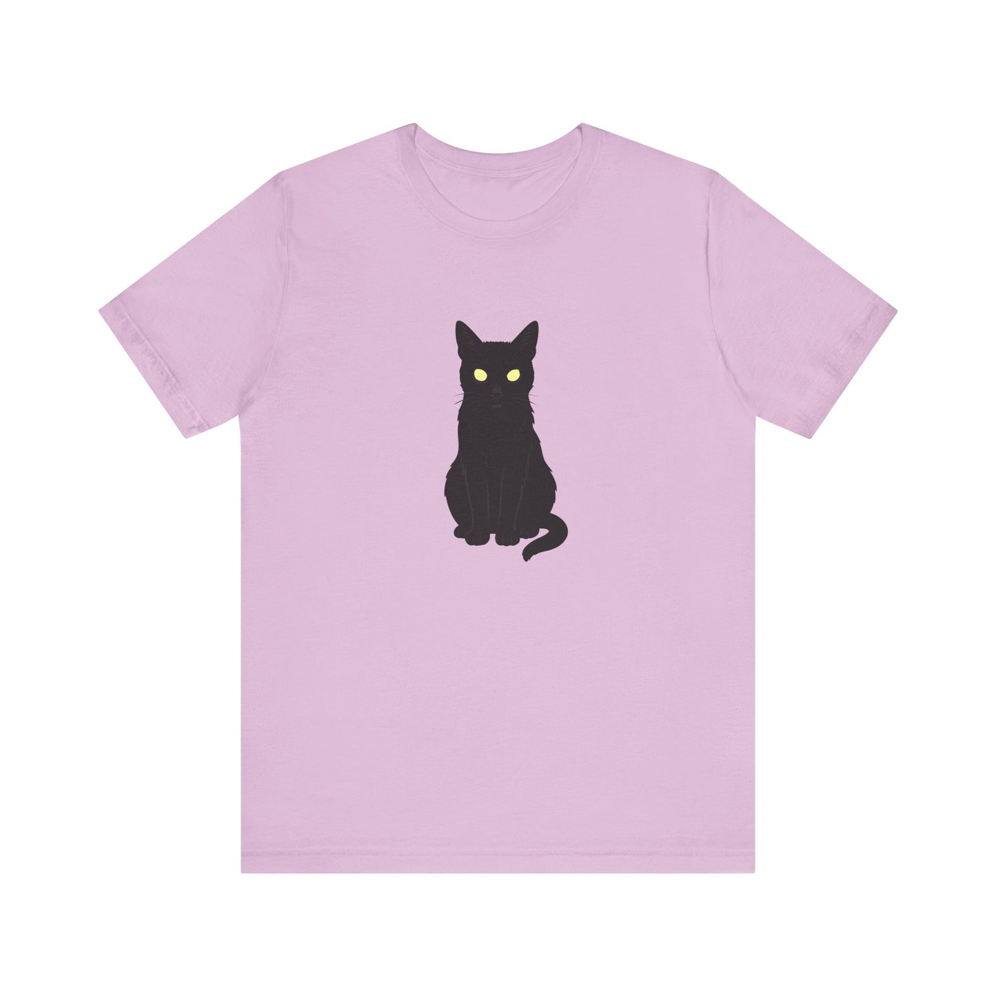 Glowing-Eyed Black Cat Shirt – Dark Theme Feline Stare for Maximum Spook and Minimal Effort. Unisex Jersey Short Sleeve Tee