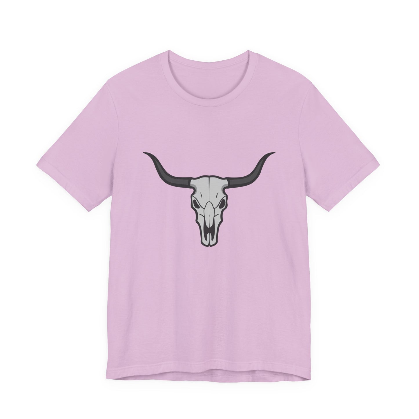 Dark Theme Steer Skull Shirt – Western Cow Skull Graphic in Grey and Black for Desert Gothic Vibes. Unisex Jersey Short Sleeve Tee