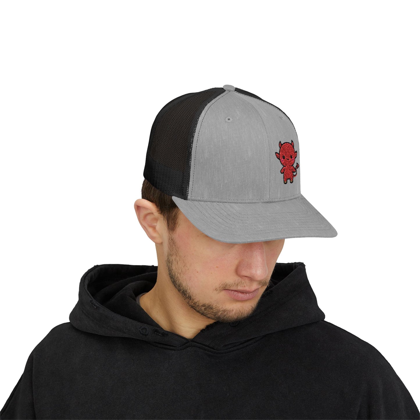 Lil Devil Trucker Hat – Embroidered Cute Mischief Hat with Kawaii Devil