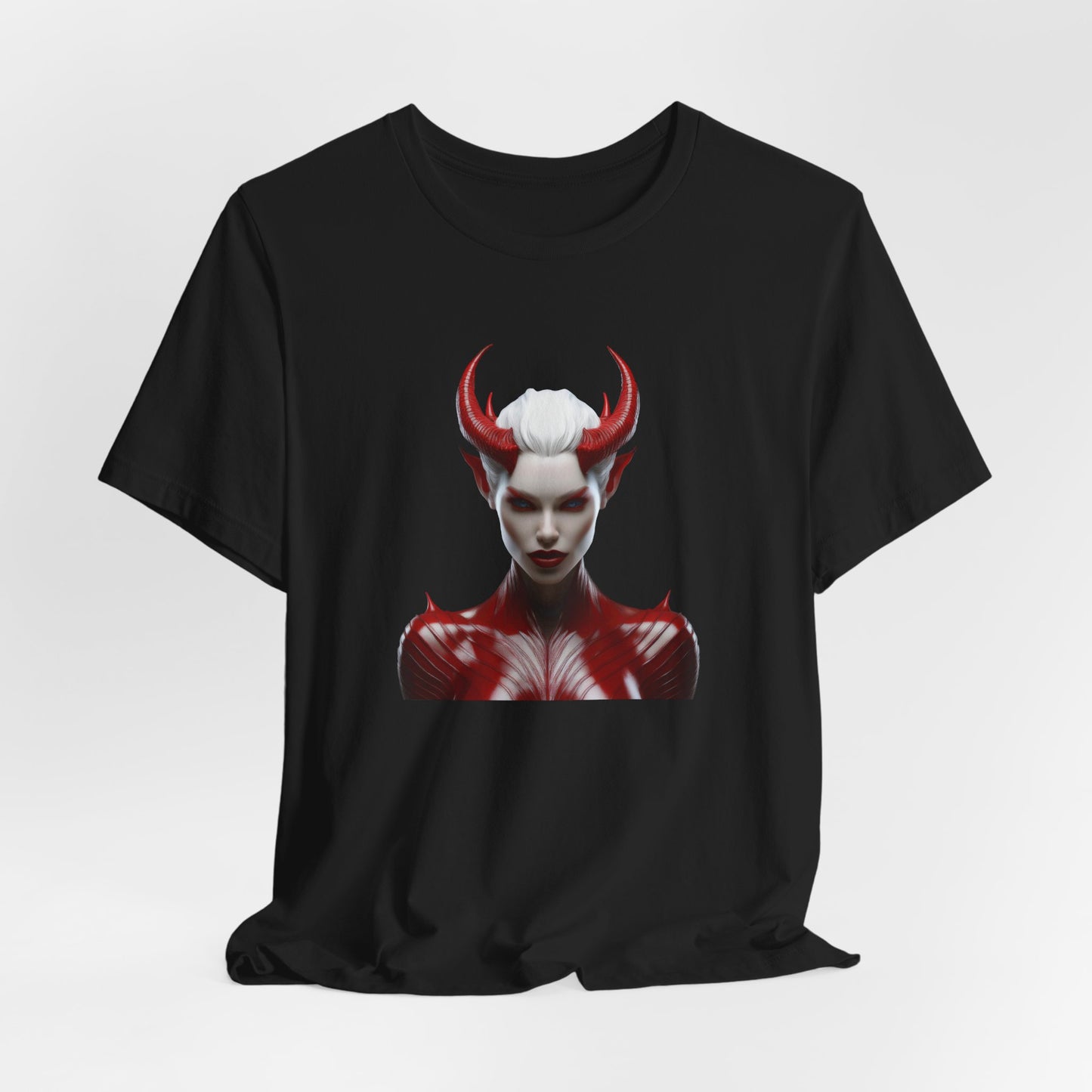 Fierce Devil Woman Halloween Shirt – Seductive Demon Graphic Tee for Bold Halloween Style