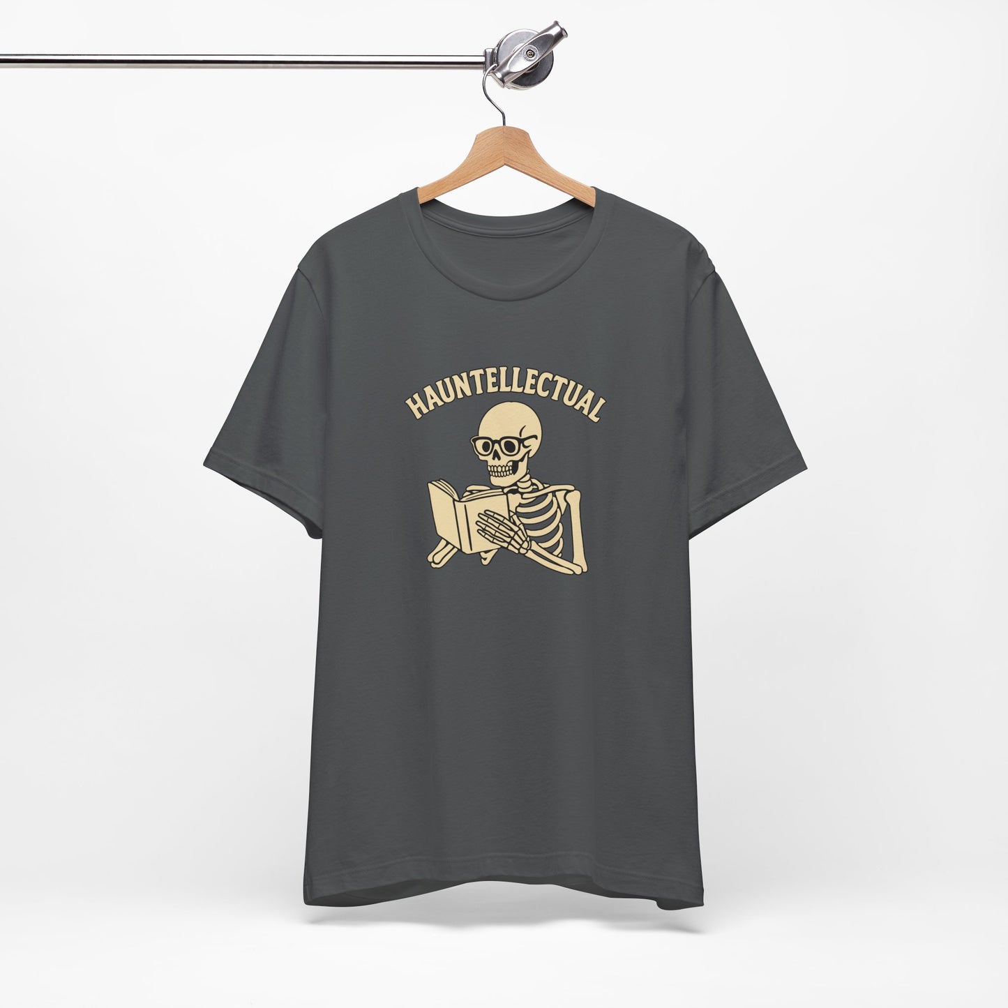 Hauntellectual Halloween Shirt – Funny Skeleton Reading Book Tee for Spooky Smart People