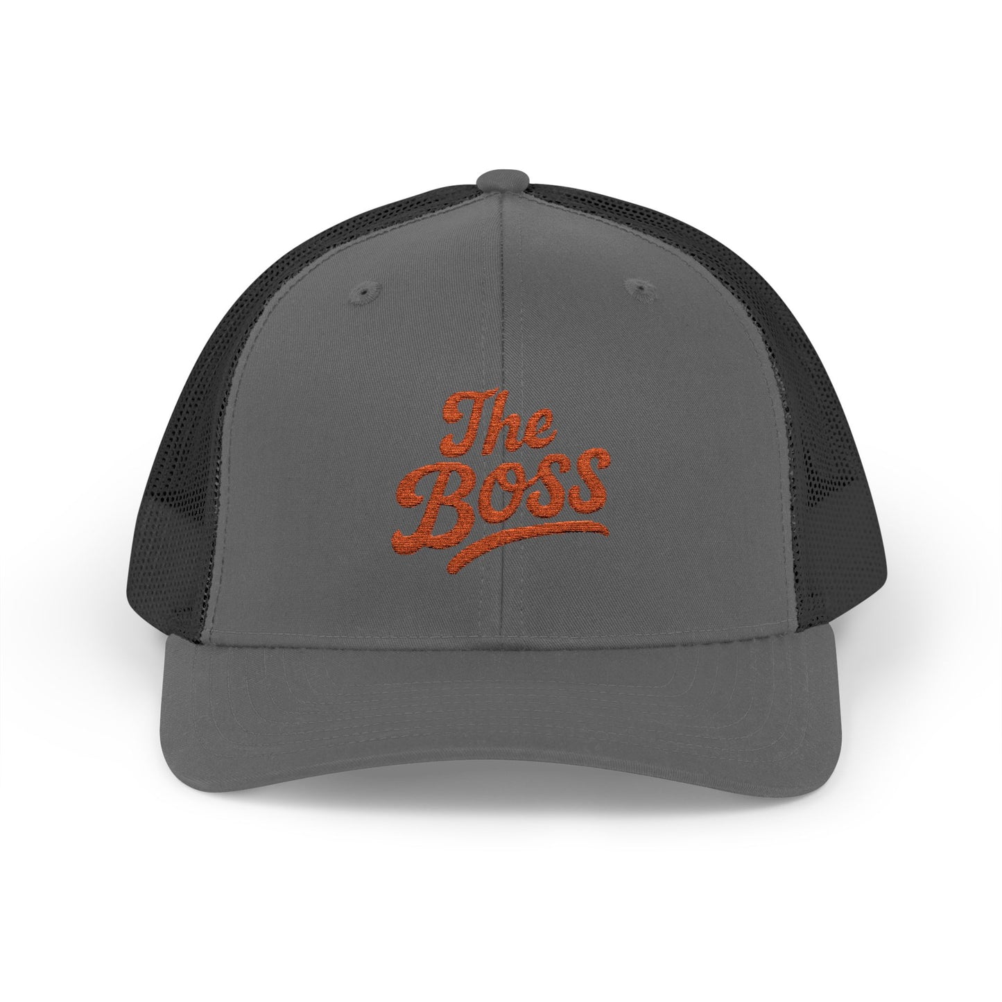 The Boss Trucker Hat – Embroidered Statement Hat for Power Moves Only. Orange Letters