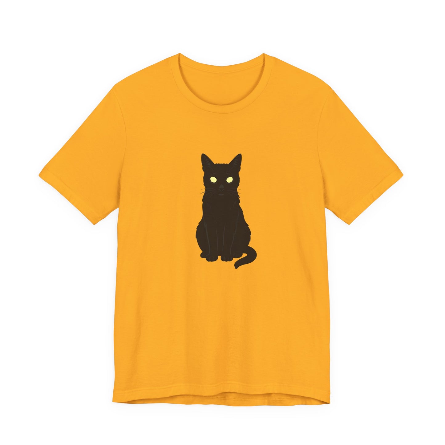 Glowing-Eyed Black Cat Shirt – Dark Theme Feline Stare for Maximum Spook and Minimal Effort. Unisex Jersey Short Sleeve Tee