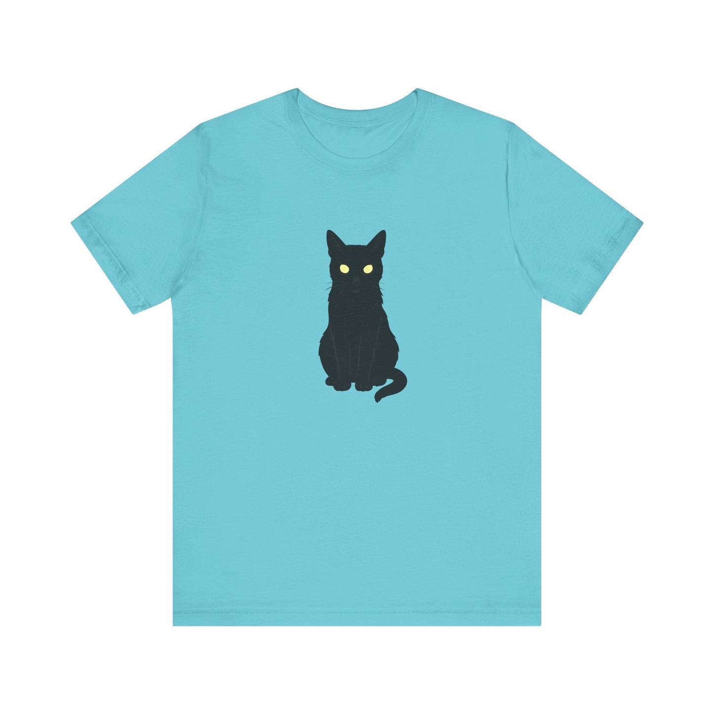 Glowing-Eyed Black Cat Shirt – Dark Theme Feline Stare for Maximum Spook and Minimal Effort. Unisex Jersey Short Sleeve Tee