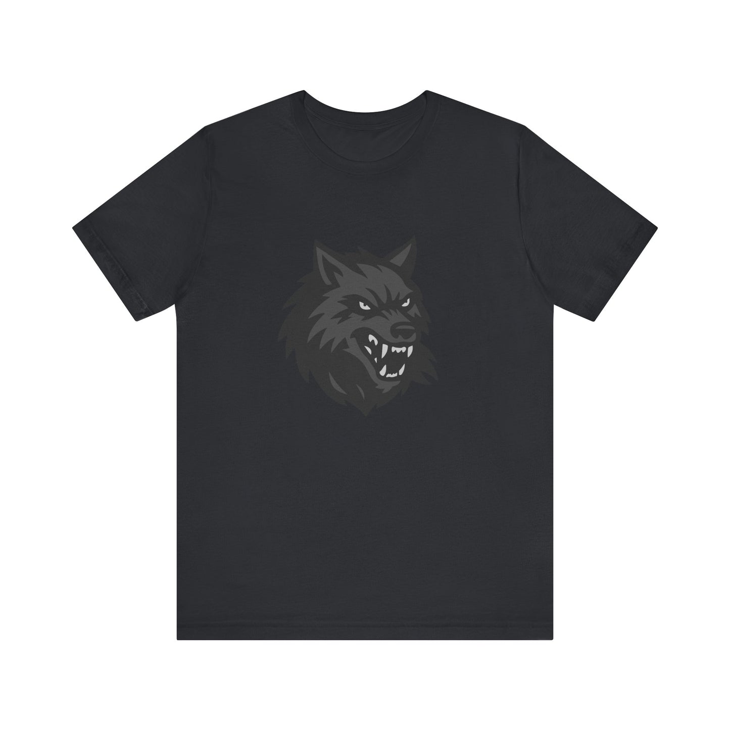 Dark Theme Wolf Head Shirt – Fierce Growling Wolf Face Graphic in Black and Grey for Bold, Edgy Style. Unisex Jersey Short Sleeve Tee