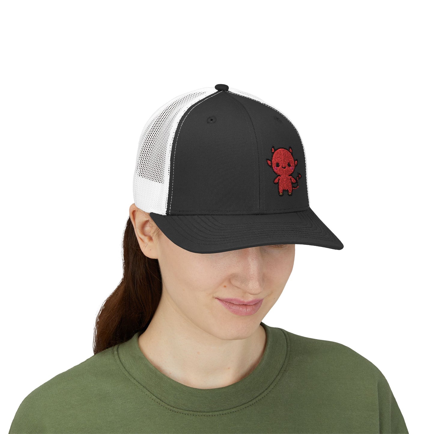Lil Devil Trucker Hat – Embroidered Cute Mischief Hat with Kawaii Devil
