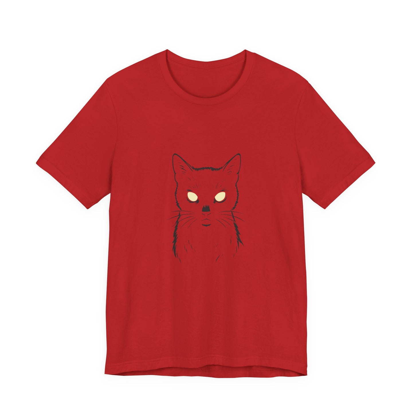 Ghost Cat Eyes Tee – Dark Theme Black Cat Outline with Transparent Face and Glowing Stare. Unisex Jersey Short Sleeve Tee
