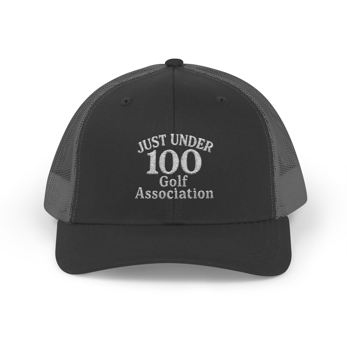 Just Under 100 Golf Trucker Hat – Embroidered Funny Golf Hat for Weekend Golfers and Casual Fairway Vibes. White Letters