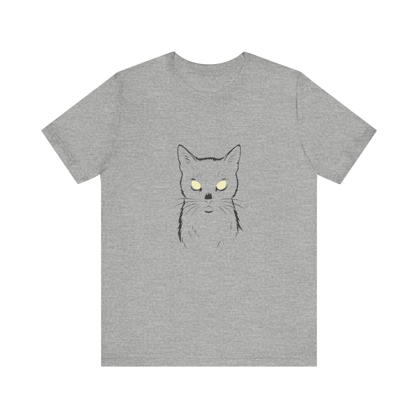 Ghost Cat Eyes Tee – Dark Theme Black Cat Outline with Transparent Face and Glowing Stare. Unisex Jersey Short Sleeve Tee