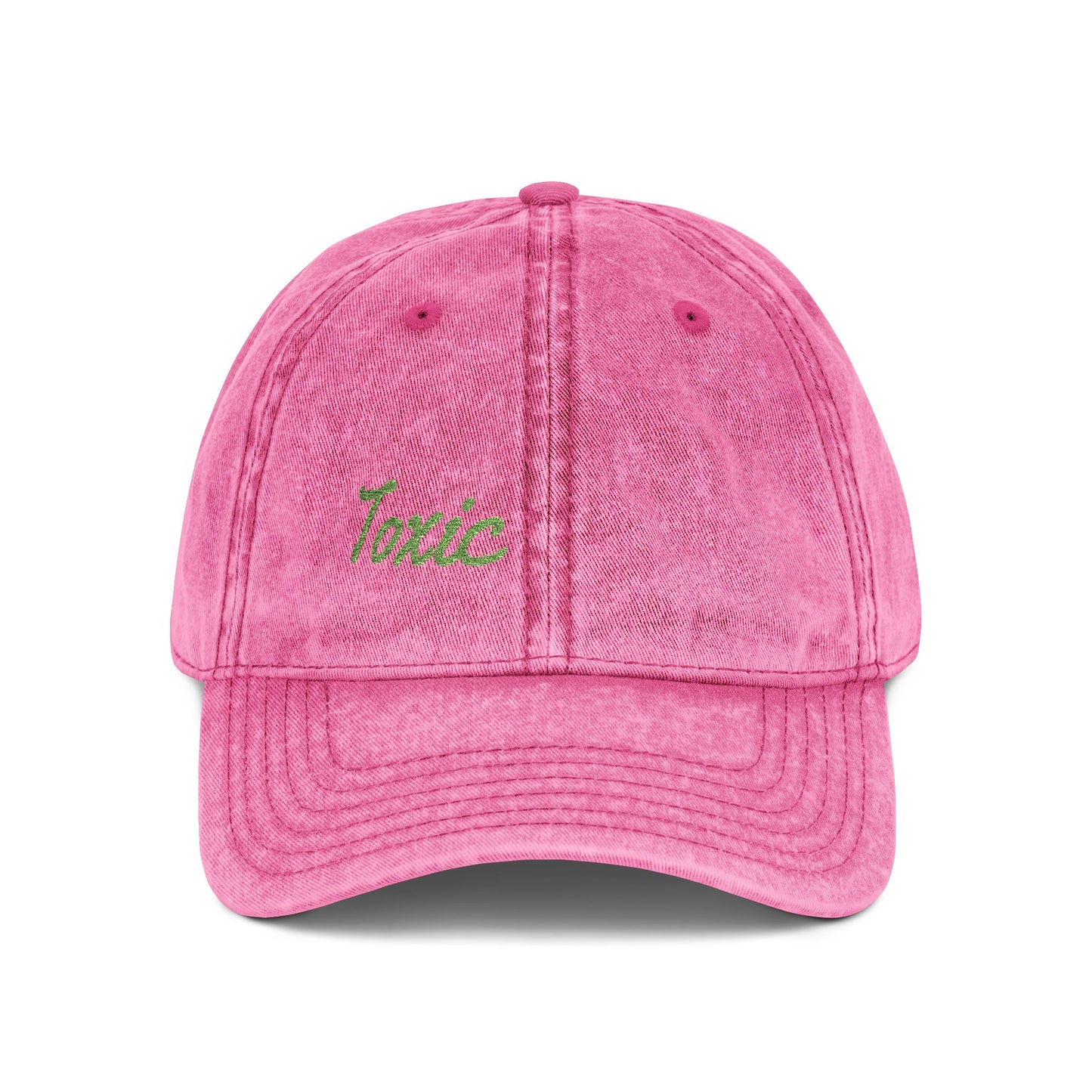 Toxic Vintage Hat – Embroidered Green Script Hat for Ironic Vibes and Bold Personality