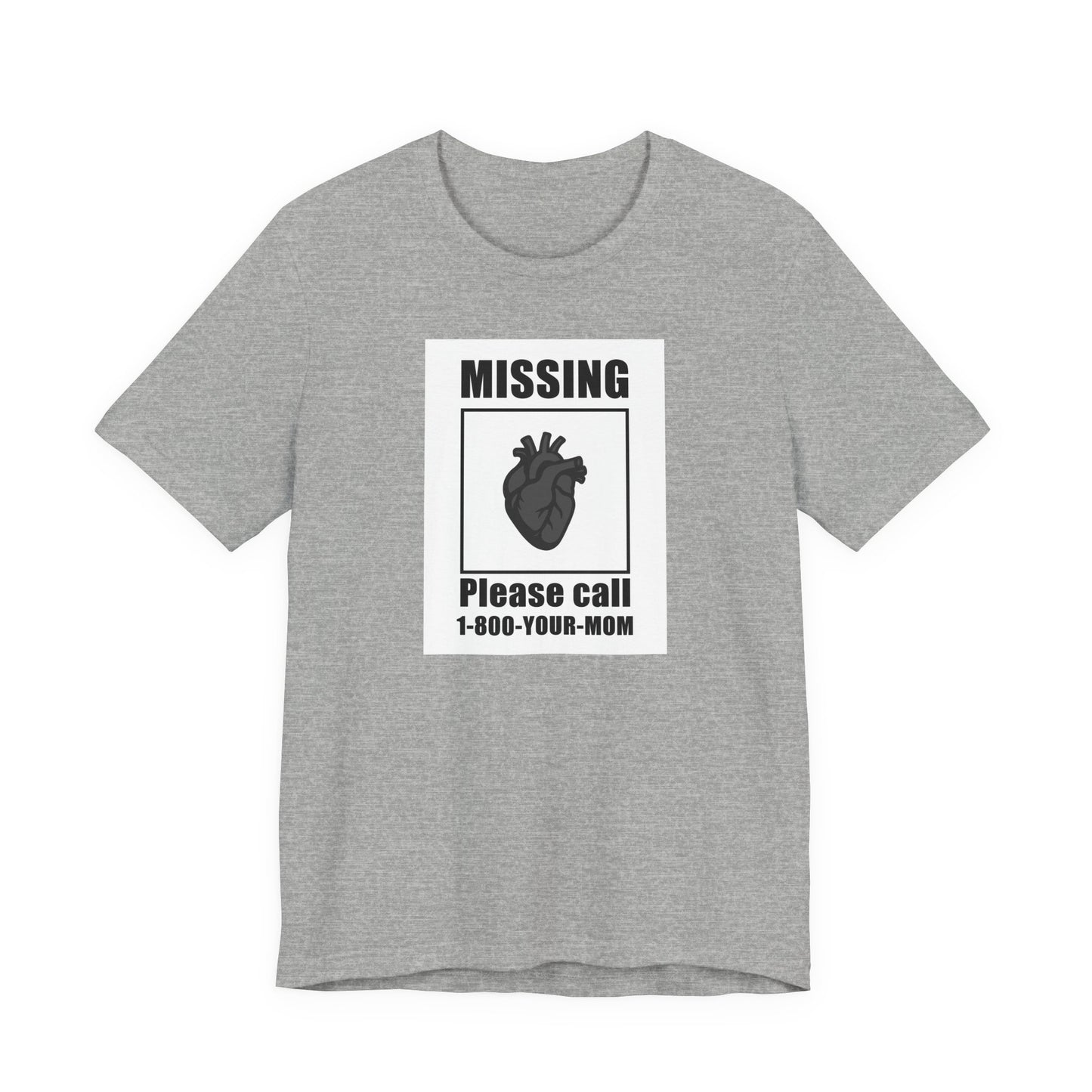 Missing Heart Poster Shirt Dark Theme Design Featuring Anatomical Heart and Funny Phone Number. Unisex Jersey Short Sleeve Tee