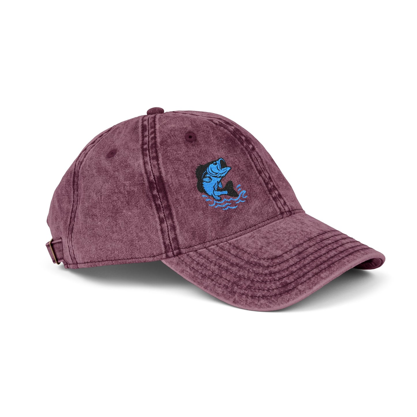 Jumping Fish Vintage Hat – Embroidered Blue Fishing Hat for Anglers, Lake Days, and Outdoor Style