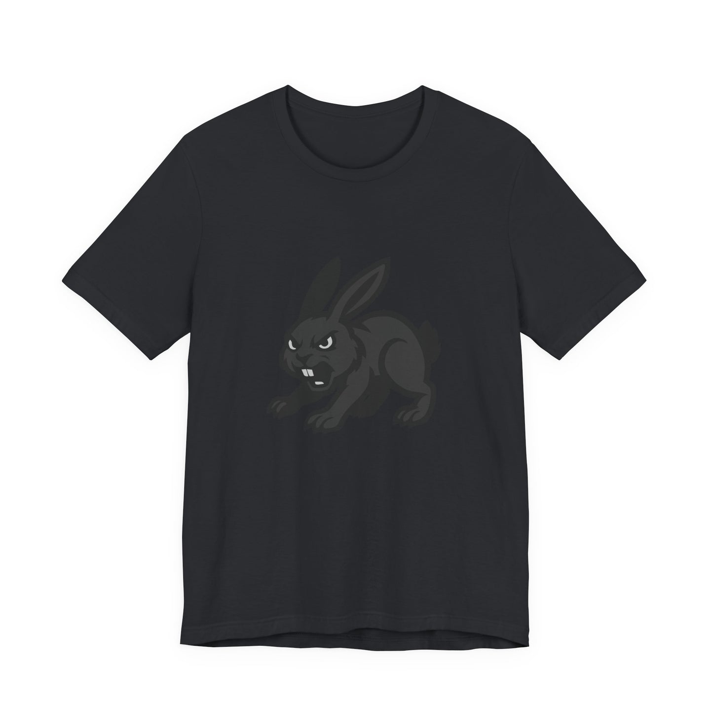 Angry Bunny Graphic T-Shirt – Fierce Black Rabbit Dark Theme Design on Dark Tee for Streetwear, Gym Style, or Bold Animal Aesthetic. Unisex Jersey Short Sleeve Tee