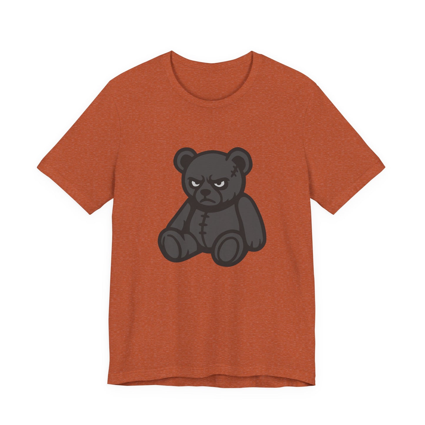 Angry Teddy Bear Graphic T-Shirt – Dark Theme Grayscale Plush with Attitude on Black Tee for Edgy or Ironic Style. Unisex Jersey Short Sleeve Tee