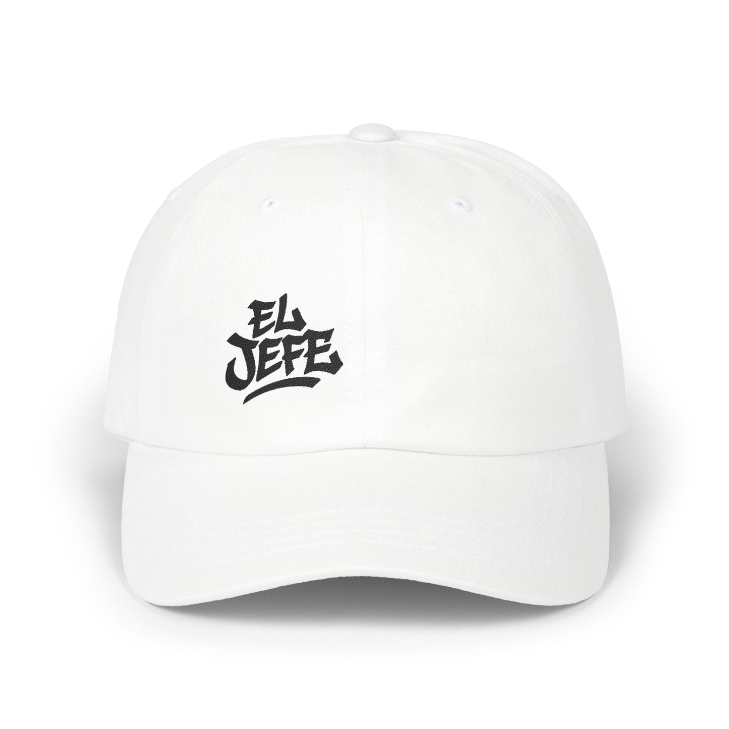El Jefe Classic Dad Hat – Embroidered Bold Text Hat for Boss Energy, Leadership Style, and Latin Flair. Black Letters