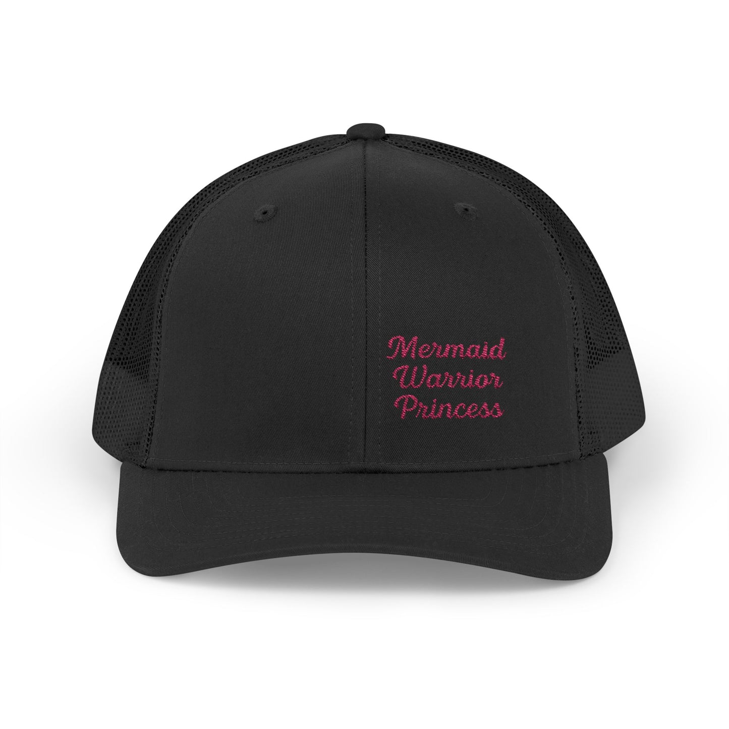 Mermaid Warrior Princess Trucker Hat – Embroidered Bold Text Hat for Magical Queens. Pink Letters