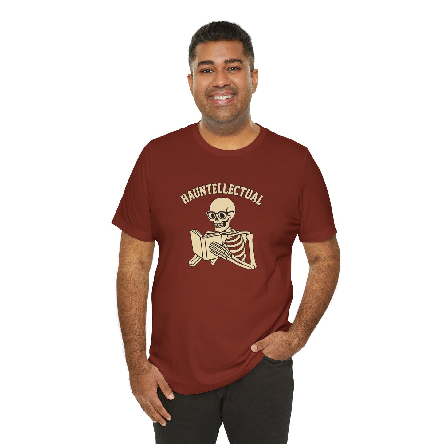 Hauntellectual Halloween Shirt – Funny Skeleton Reading Book Tee for Spooky Smart People