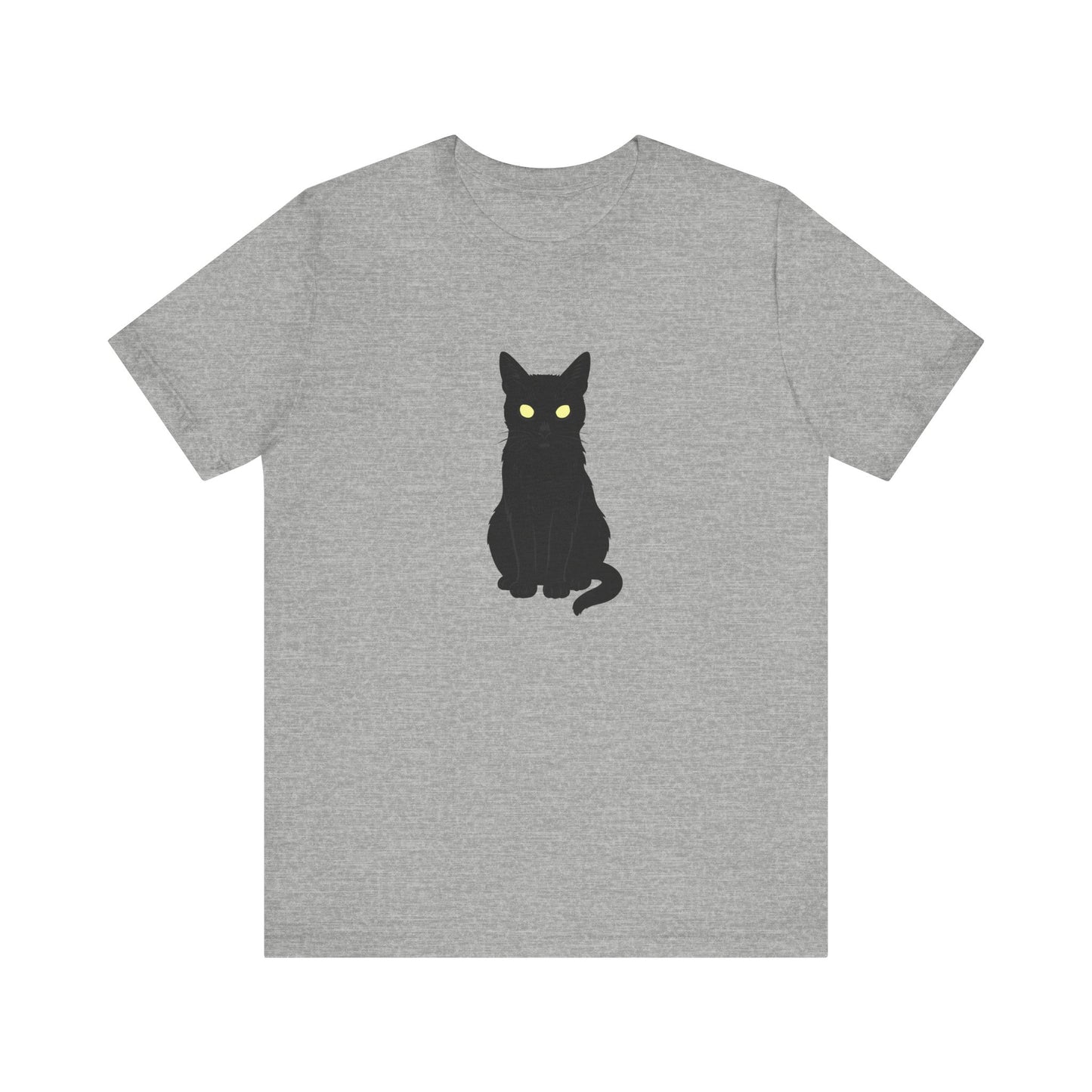 Glowing-Eyed Black Cat Shirt – Dark Theme Feline Stare for Maximum Spook and Minimal Effort. Unisex Jersey Short Sleeve Tee