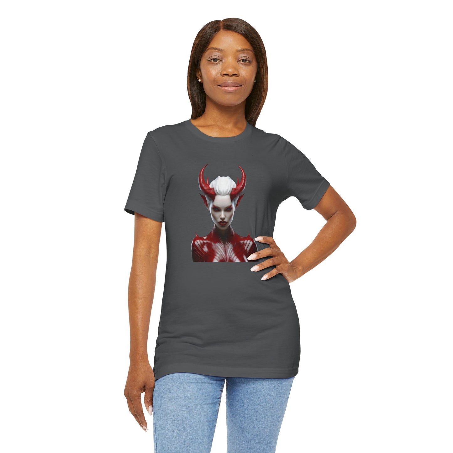 Fierce Devil Woman Halloween Shirt – Seductive Demon Graphic Tee for Bold Halloween Style