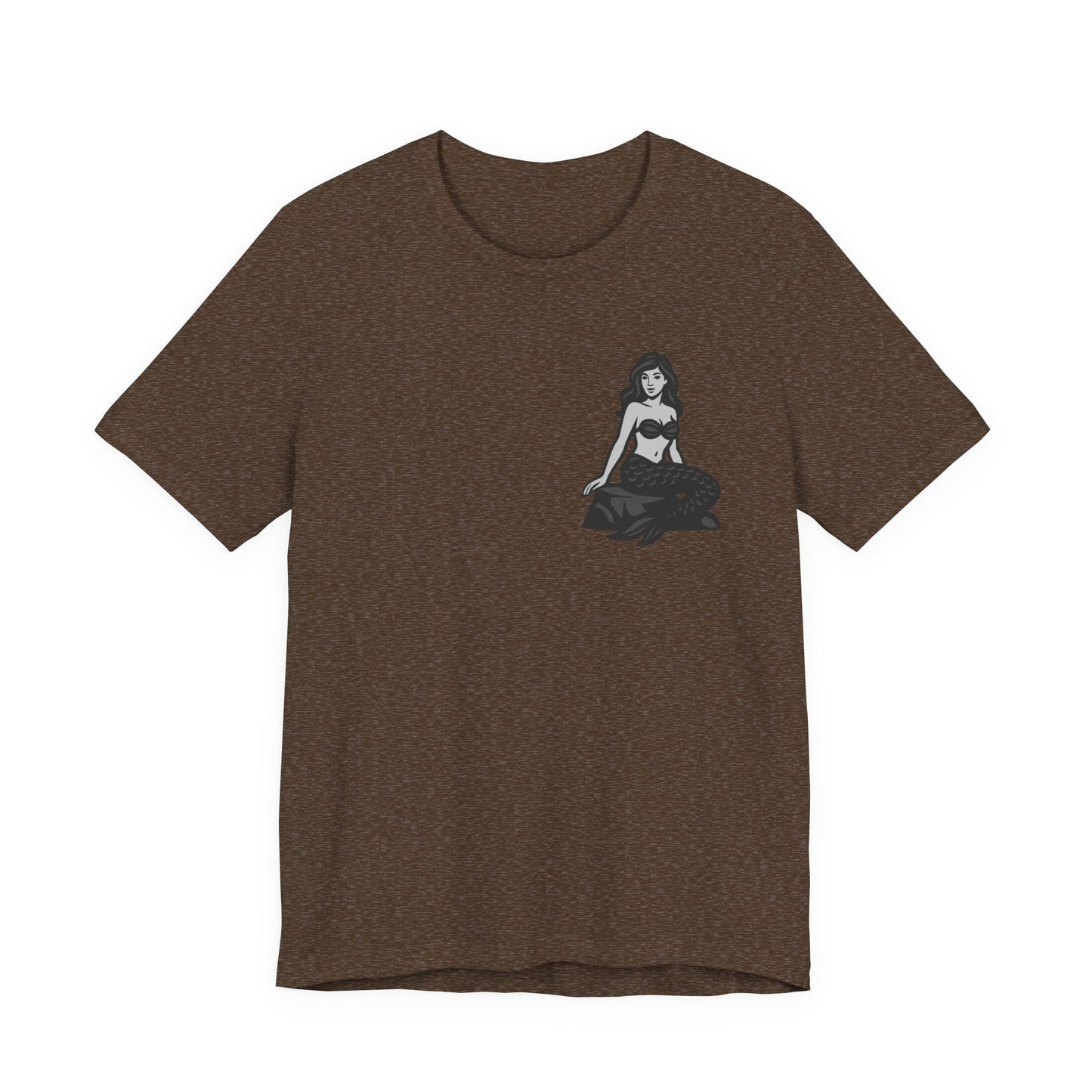 Mermaid Graphic T-Shirt – Dark Theme Grayscale Siren on Rock Design on Black Tee with Fantasy Vibes and Modern Ghost Effect. Unisex Jersey Short Sleeve Tee
