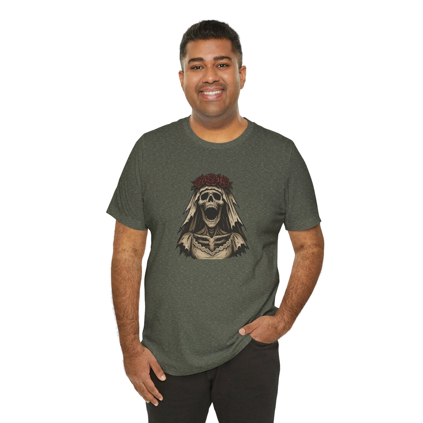 Screaming Skeleton Bride Halloween Shirt – Gothic Undead Bride Graphic Tee for Spooky Season Horror Fans