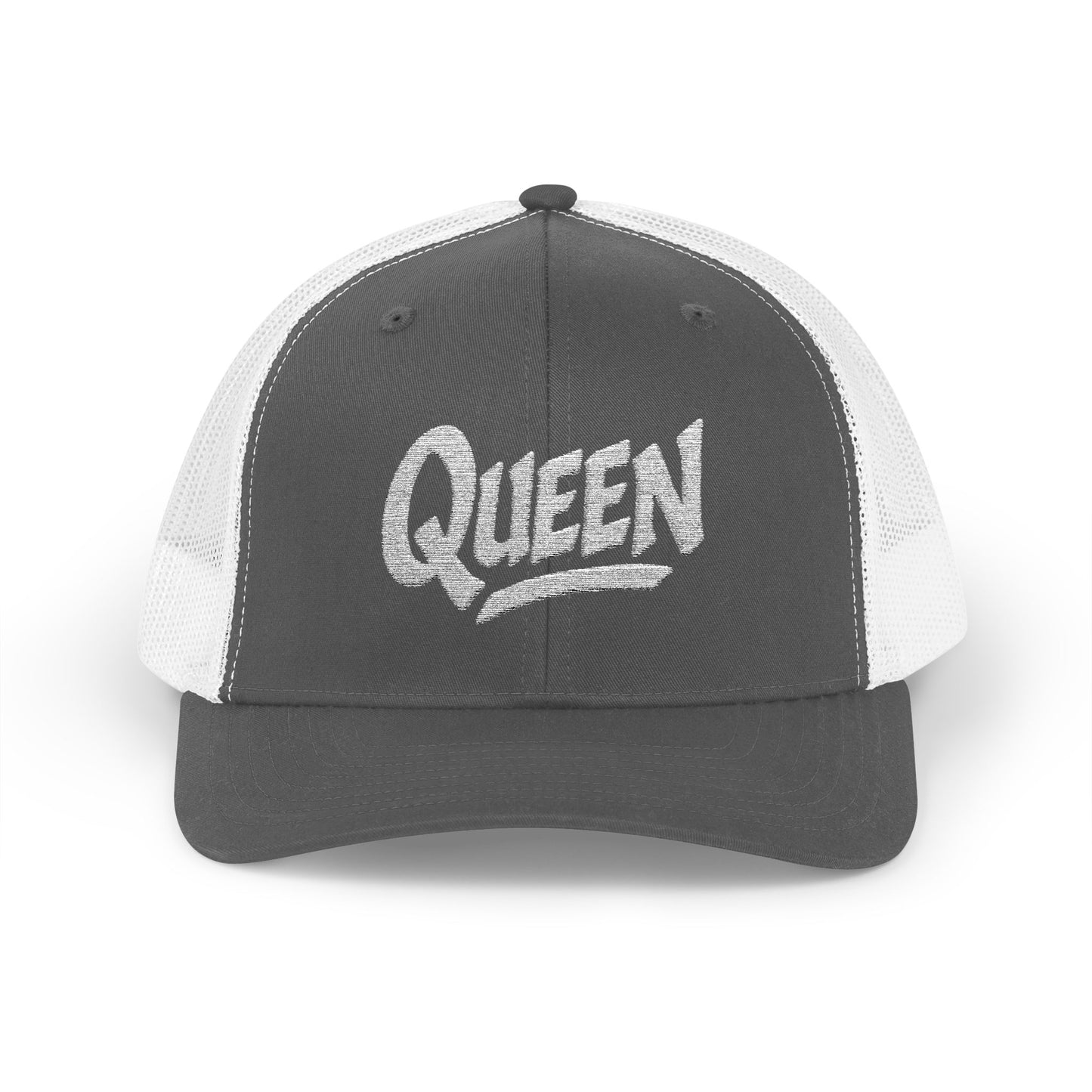 Queen Trucker Hat – Embroidered Crown Hat for Confident Women. White Letters