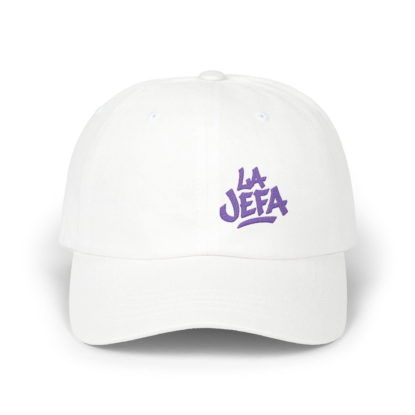 La Jefa Embroidered Classic Dad Hat – Bold Latina Boss Hat for Confident Women, Statement Streetwear, and Jefa Energy. Purple Letters