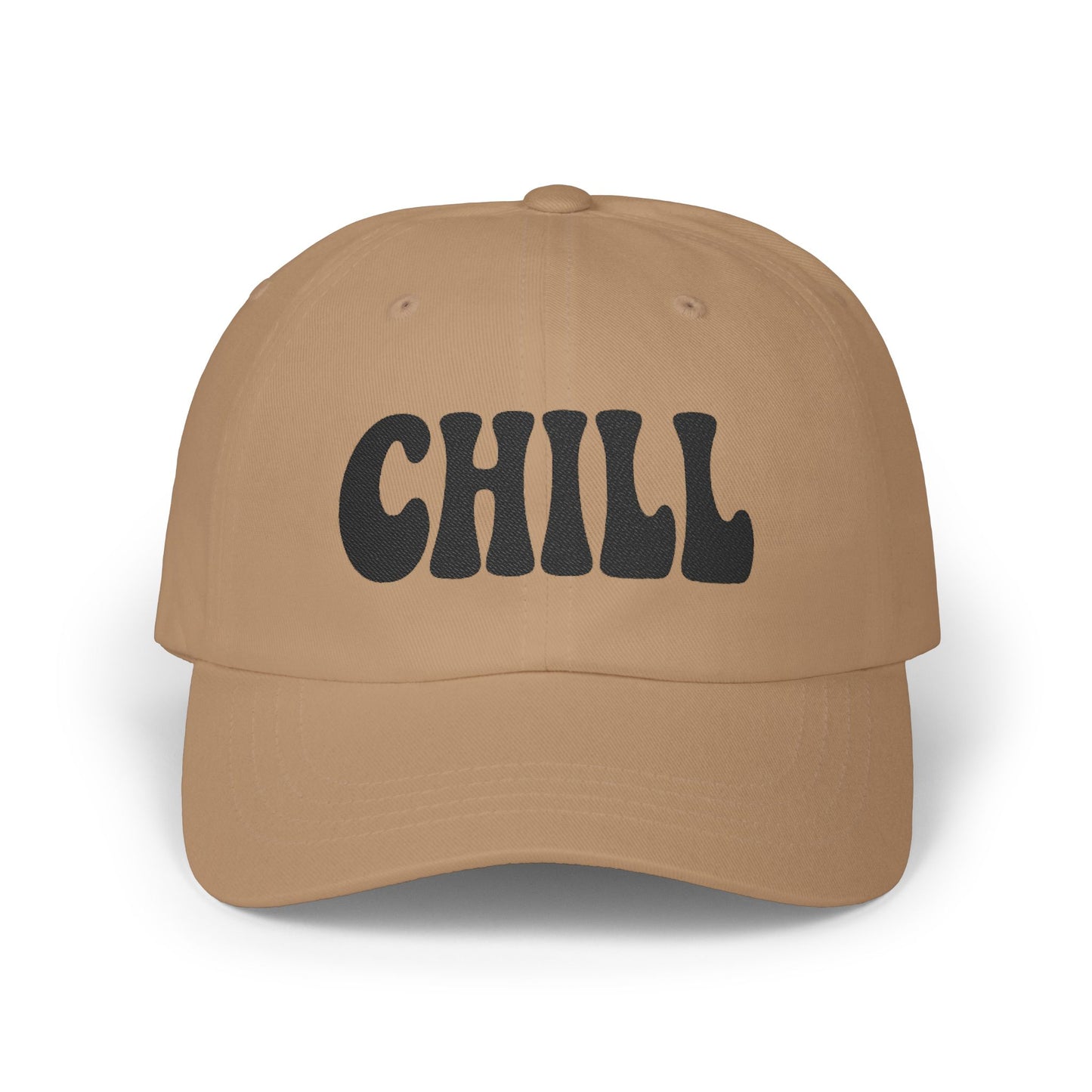 Chill Classic Dad Hat – Embroidered Relaxed Script Hat for Easygoing Vibes and Everyday Cool. Black Letters