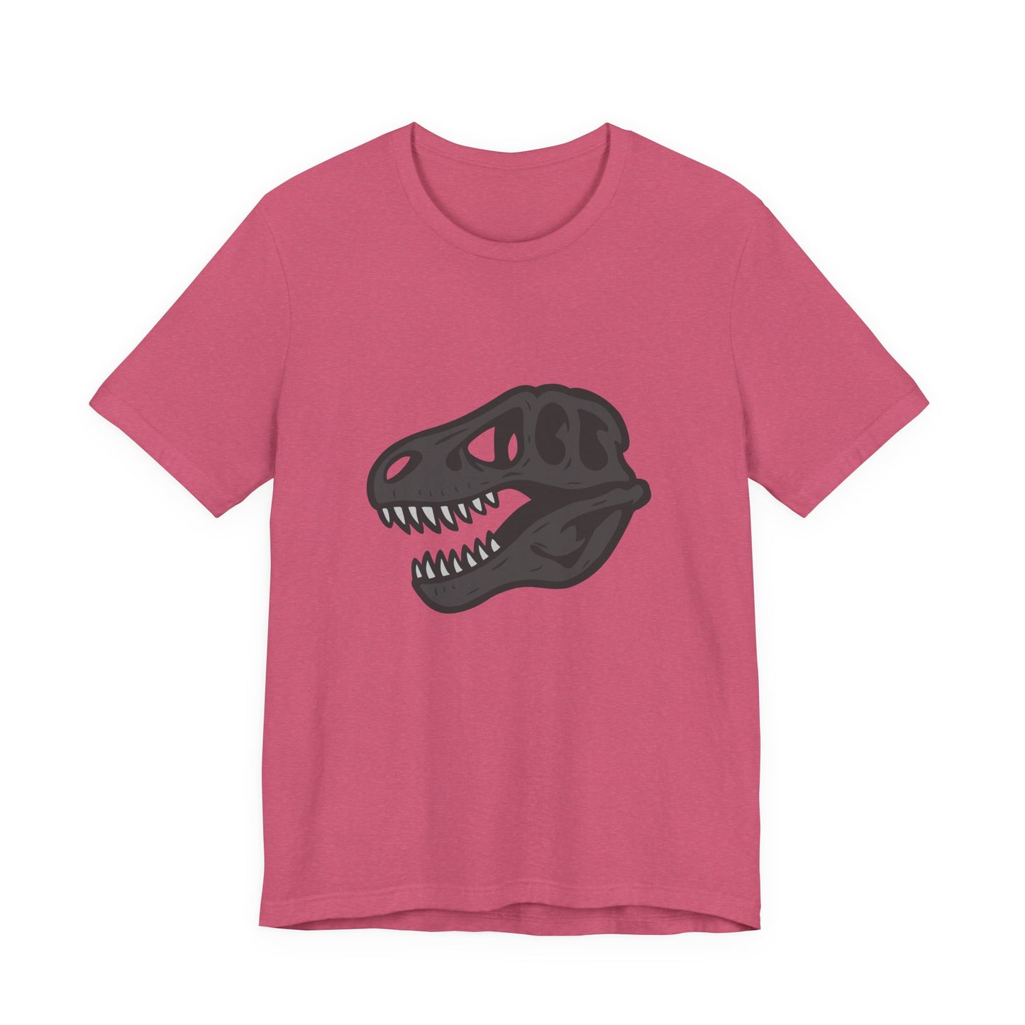T-Rex Skull Graphic T-Shirt – Dark Theme Grayscale Dinosaur Skeleton Design on Black Tee with Prehistoric Edge and Modern Ghost Effect. Unisex Jersey Short Sleeve Tee