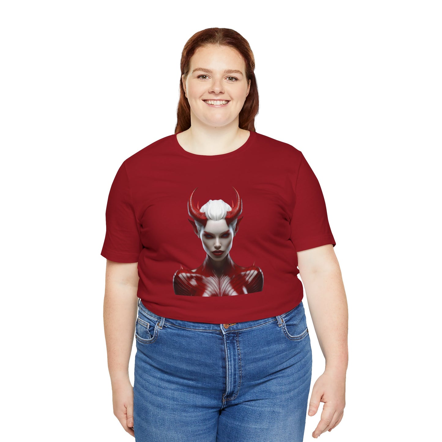 Fierce Devil Woman Halloween Shirt – Seductive Demon Graphic Tee for Bold Halloween Style