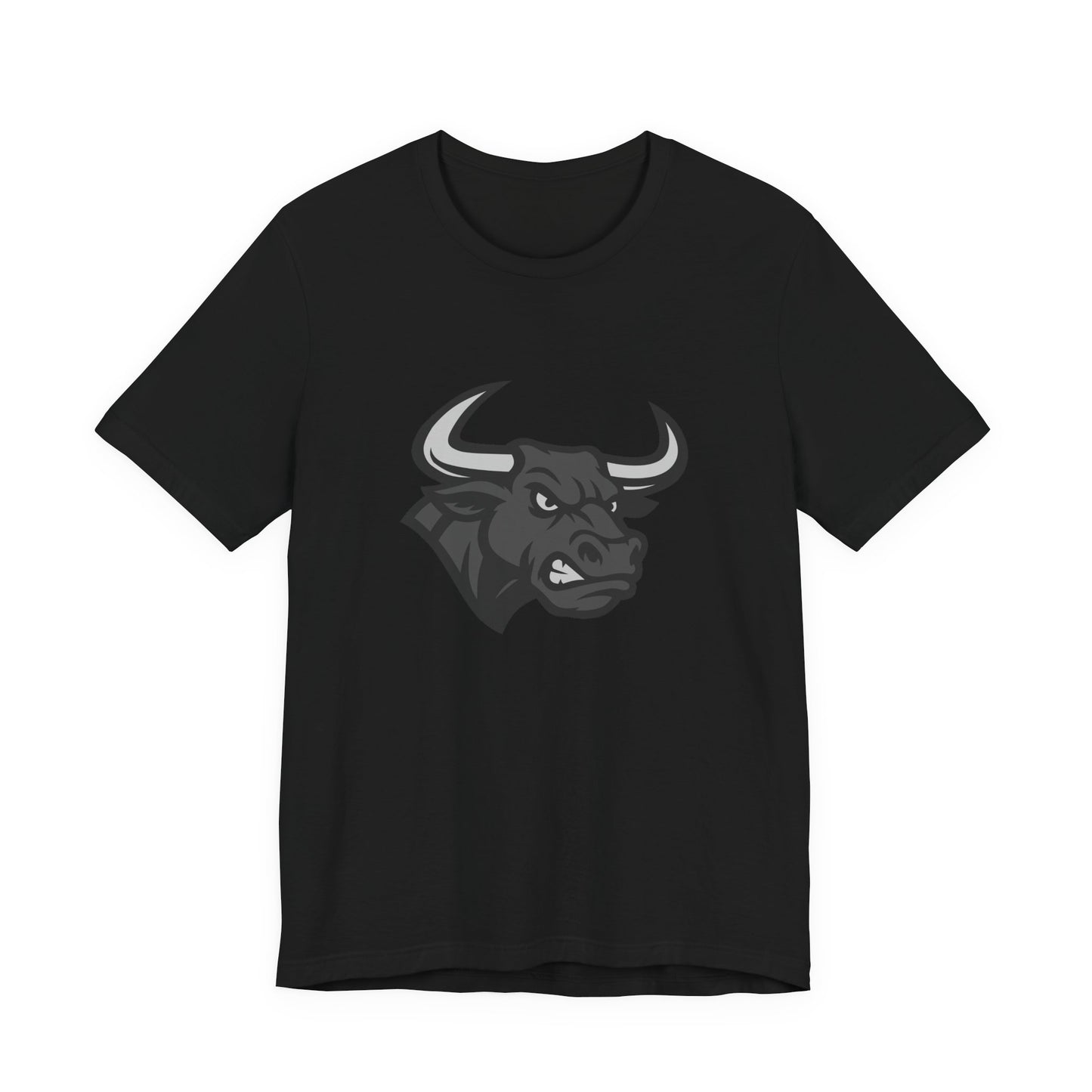 Angry Bull Graphic T-Shirt – Dark Theme Grayscale Bull Head Design on Black Tee for Streetwear, Gym, or Bold Urban Style. Unisex Jersey Short Sleeve Tee