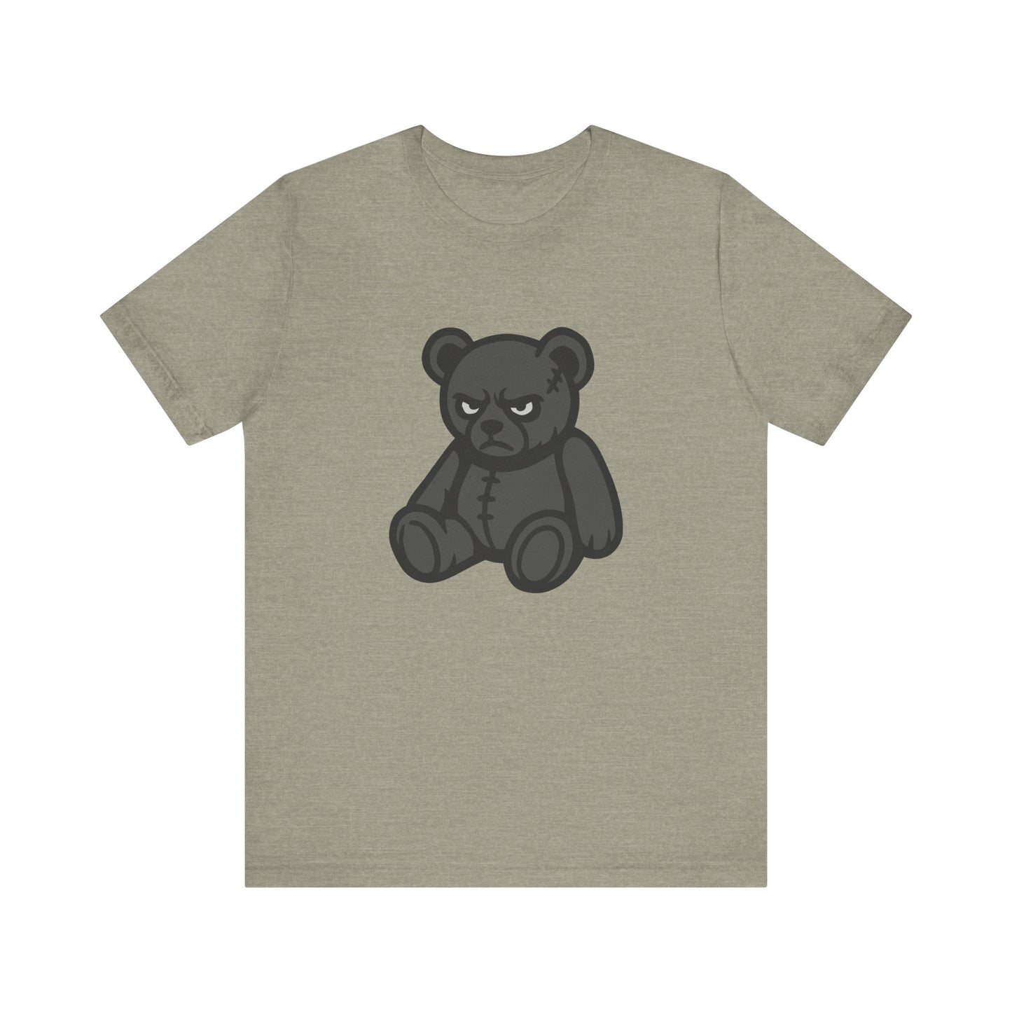 Angry Teddy Bear Graphic T-Shirt – Dark Theme Grayscale Plush with Attitude on Black Tee for Edgy or Ironic Style. Unisex Jersey Short Sleeve Tee