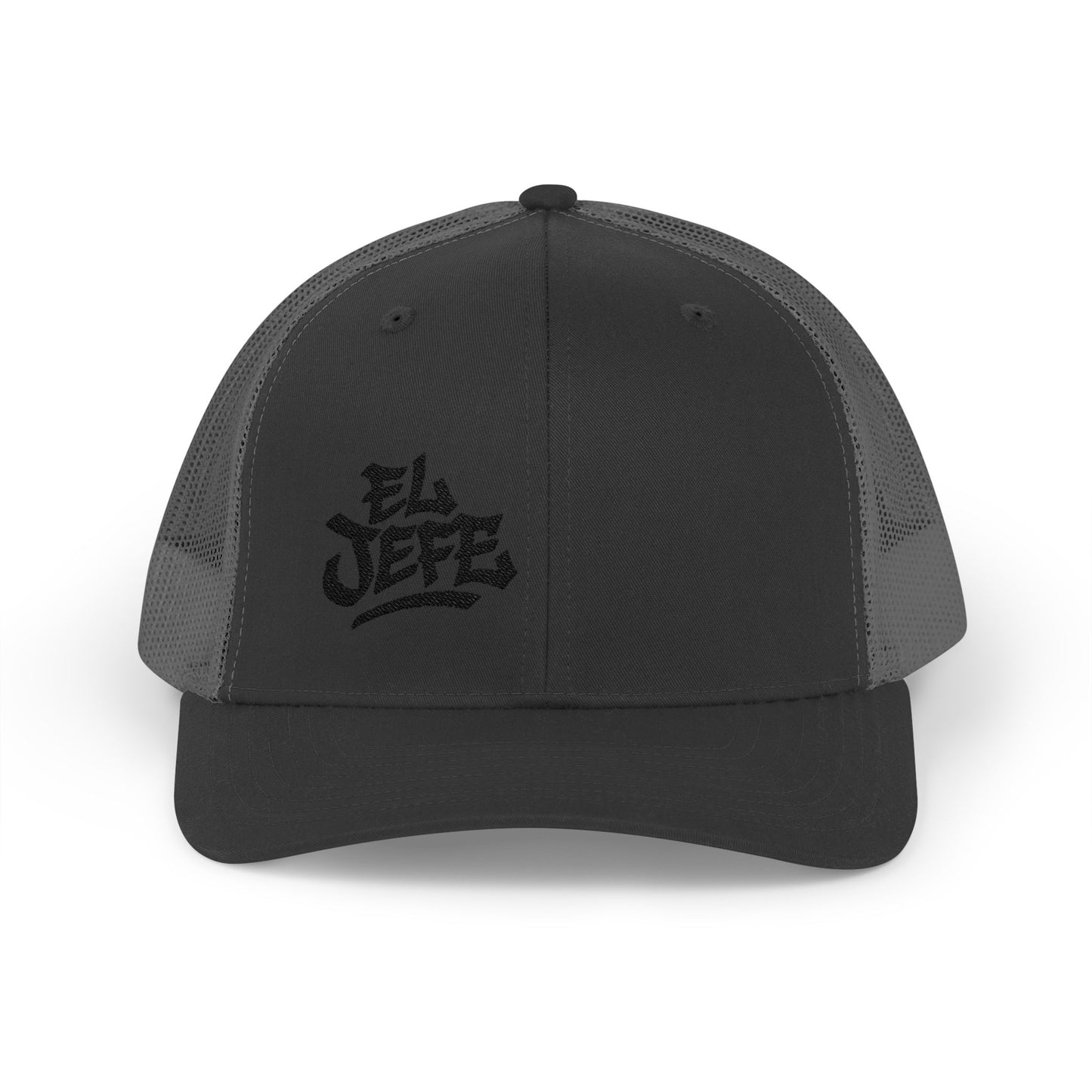 El Jefe Trucker Hat – Embroidered Bold Text Hat for Boss Energy, Leadership Style, and Latin Flair. Black Letters
