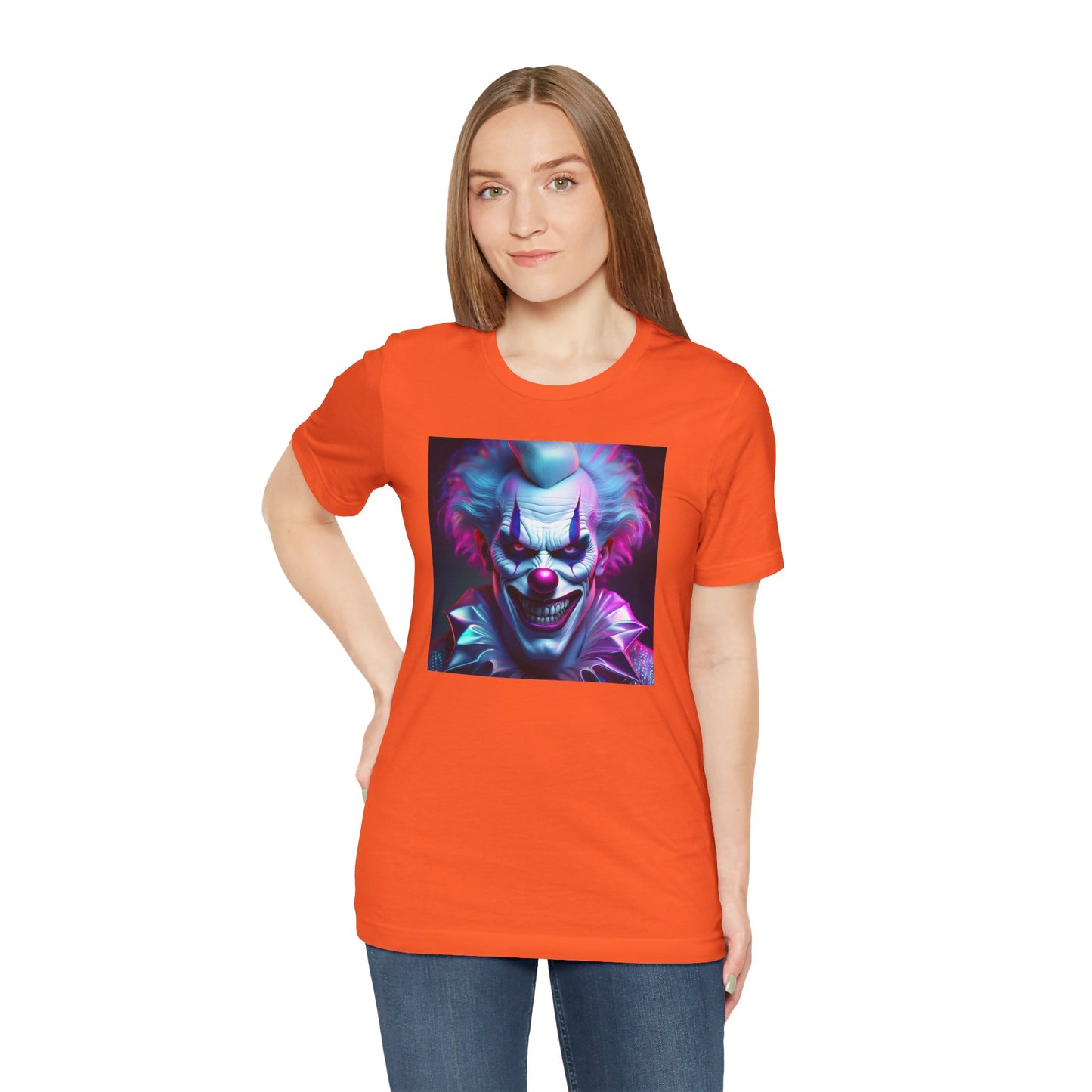 Scary Clown Halloween Shirt – Creepy Evil Clown Face Graphic Tee for Horror Fans. Unisex Jersey Short Sleeve Tee