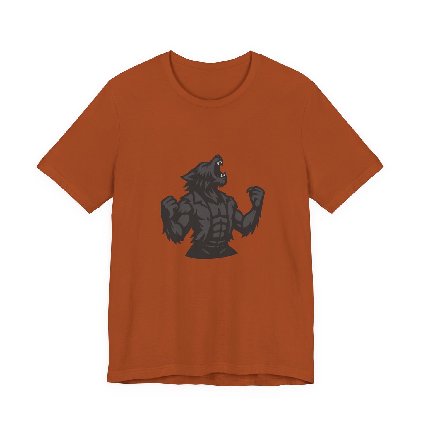 Werewolf Transformation T-Shirt – Dark Theme Grayscale Muscular Monster Design on Black Tee with Savage Energy and Modern Ghost Effect. Unisex Jersey Short Sleeve Tee